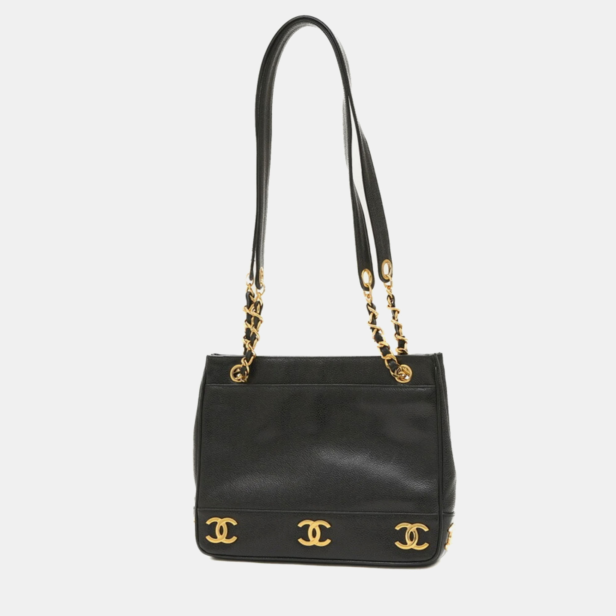 Chanel Black Caviar Leather Triple CC Tote Bag