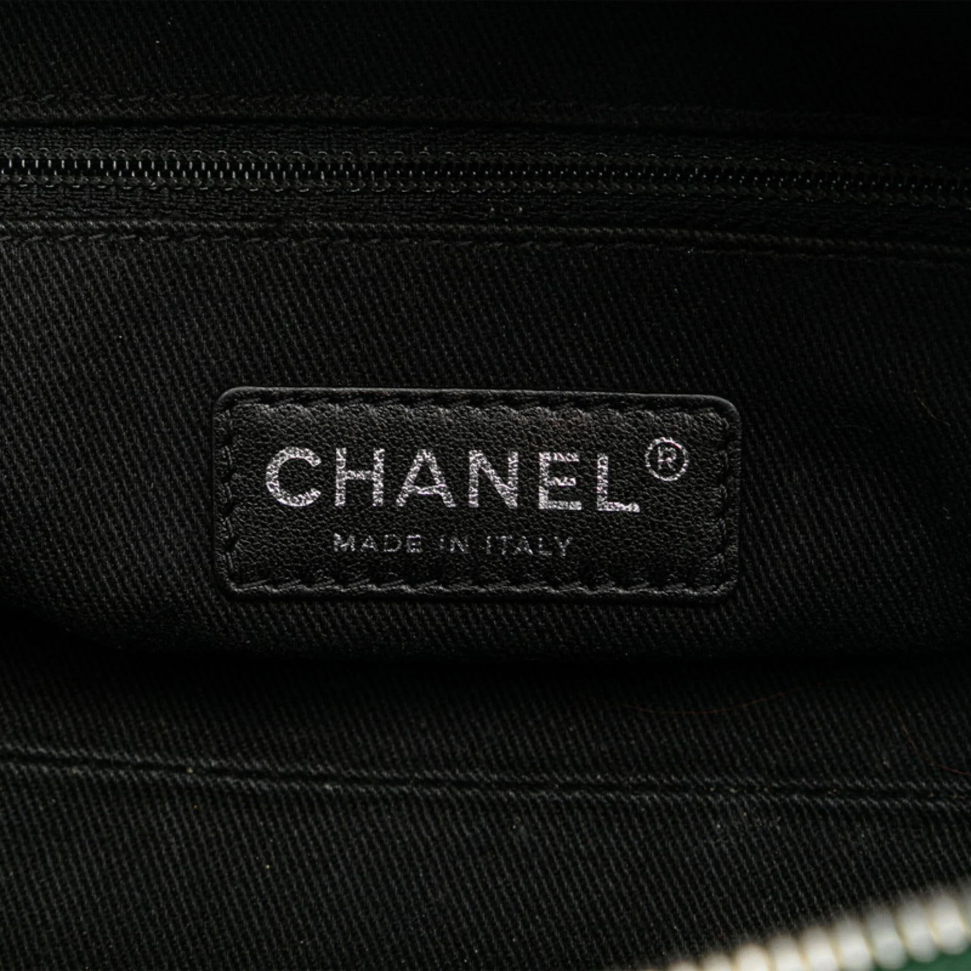 Chanel Green/Red Calfskin Woven Leather Bowling Bag