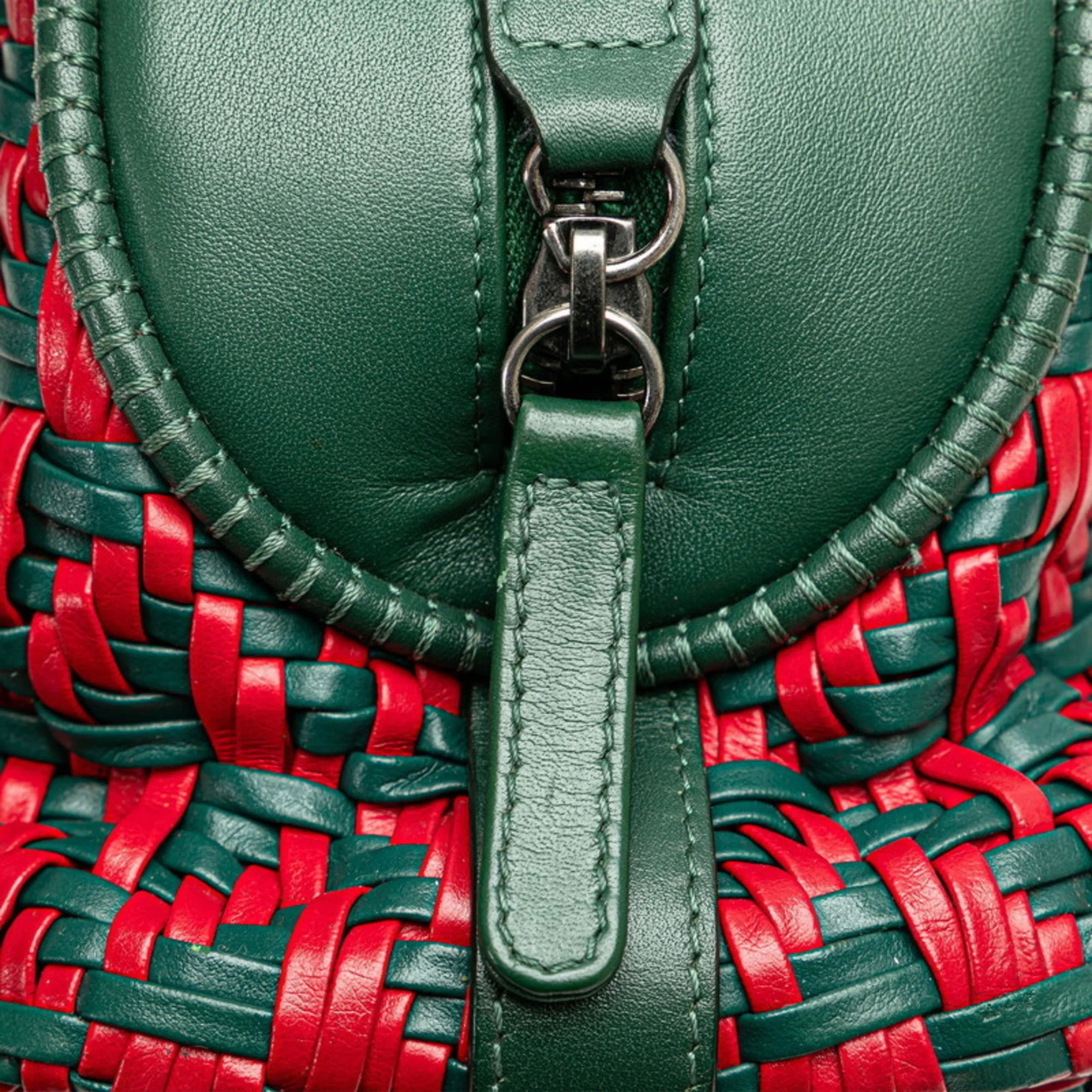 Chanel Green/Red Calfskin Woven Leather Bowling Bag