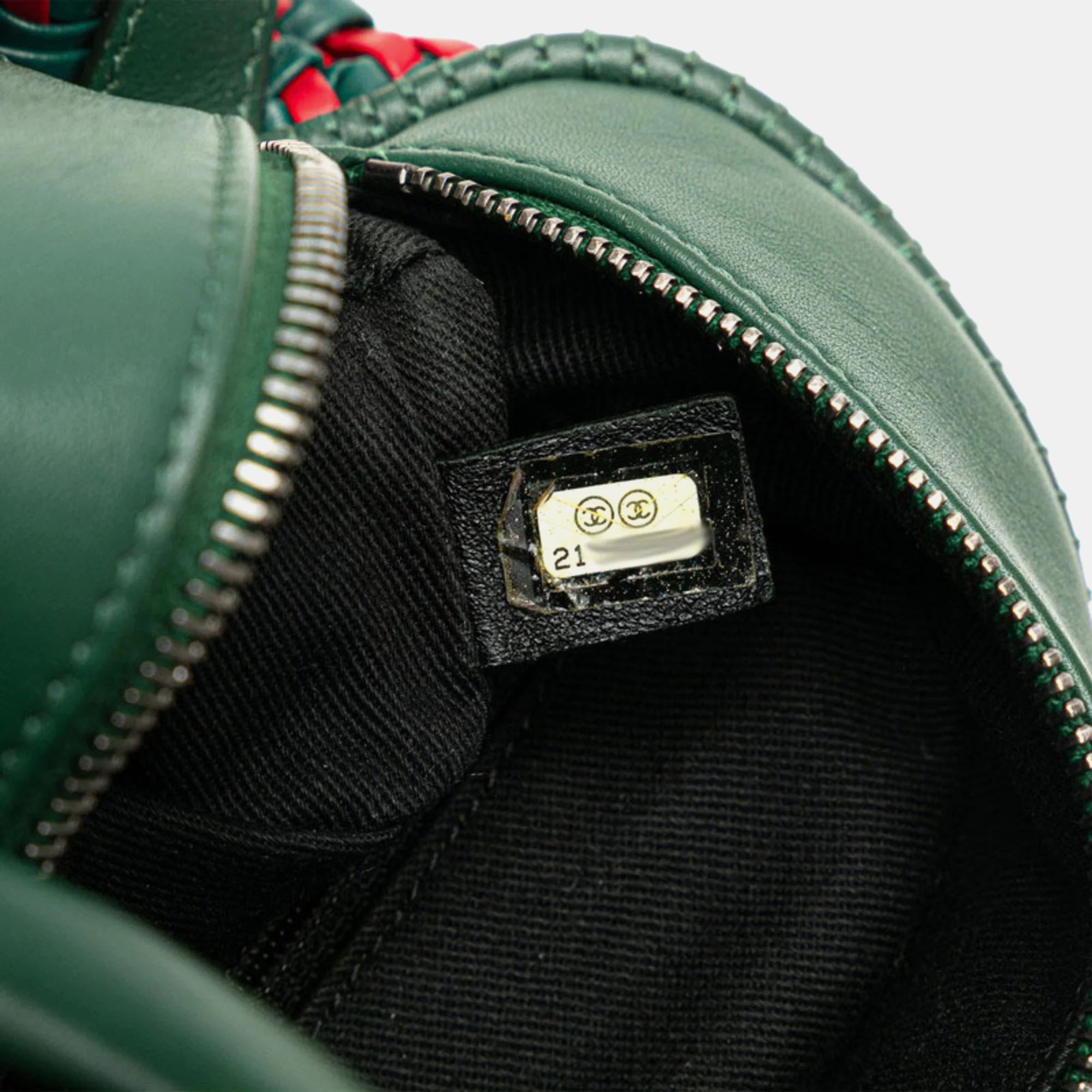 Chanel Green/Red Calfskin Woven Leather Bowling Bag