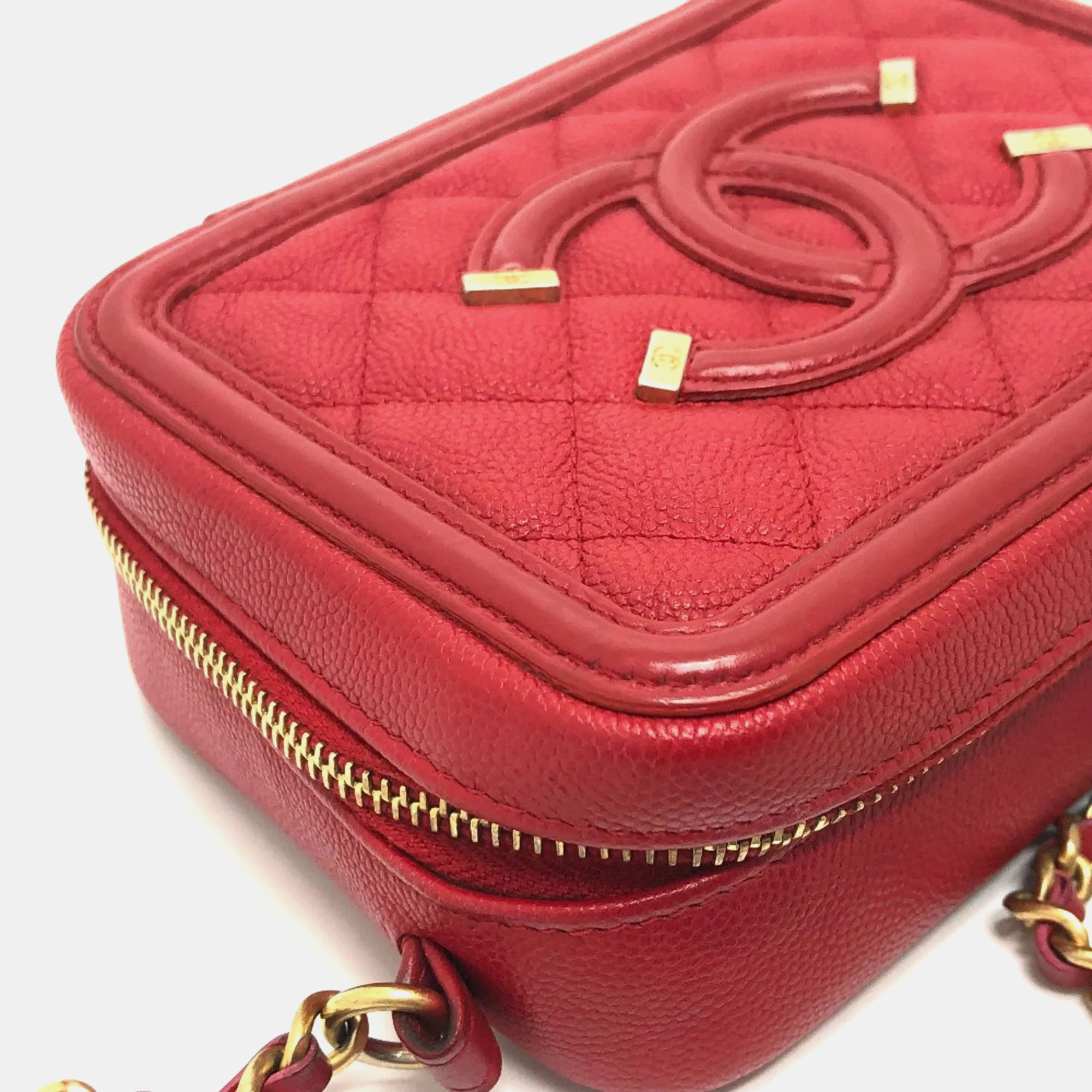 Chanel Red Leather Small Filigree Shoulder Bag