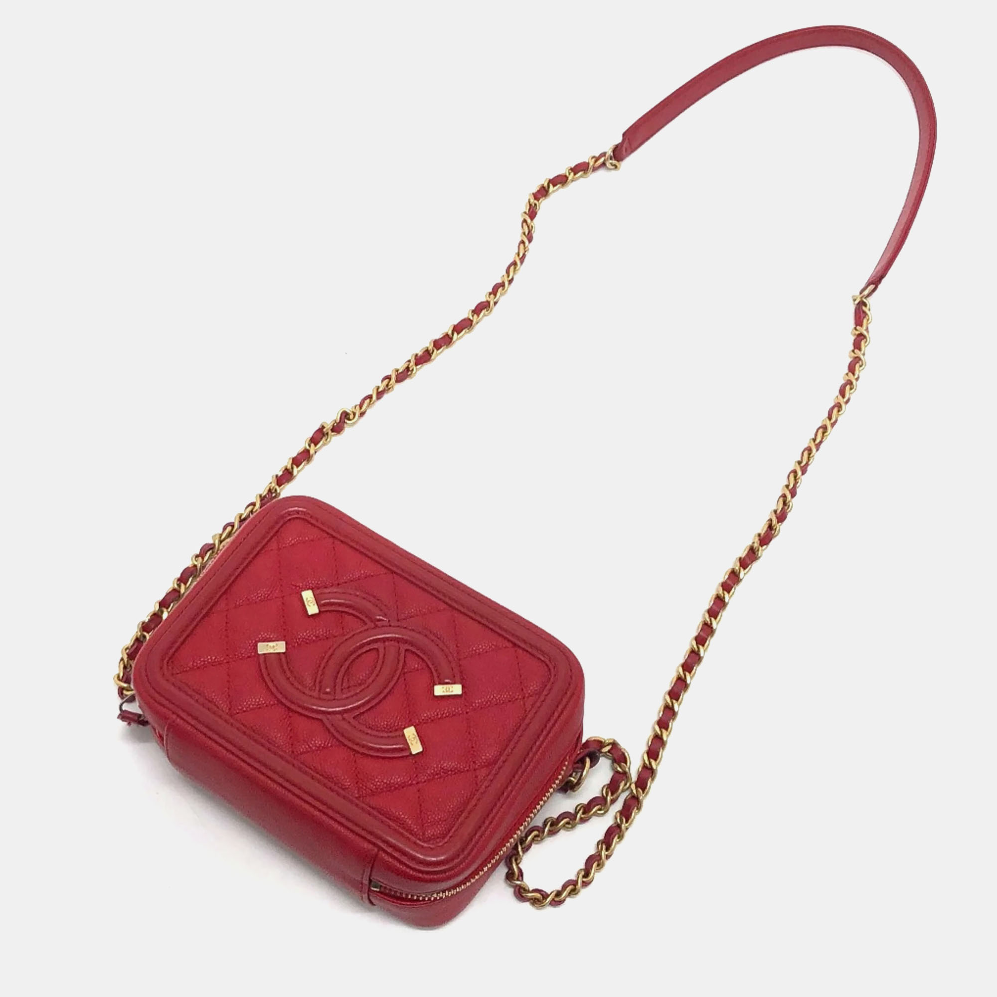 Chanel Red Leather Small Filigree Shoulder Bag