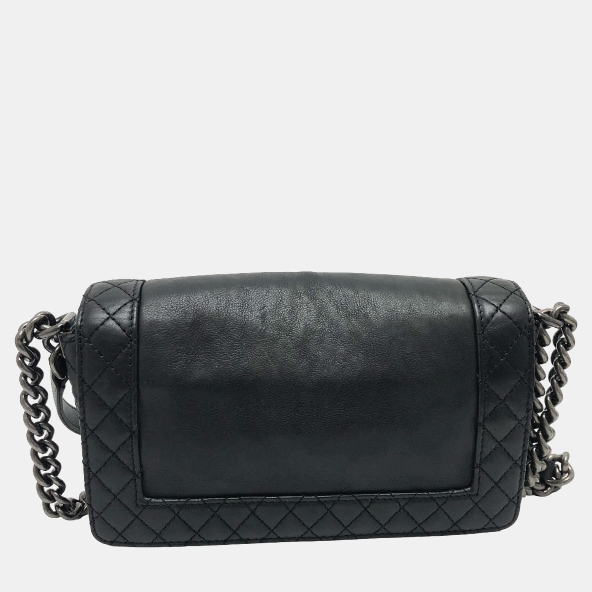 Chanel Black Leather Medium Reverso Boy Flap Bag