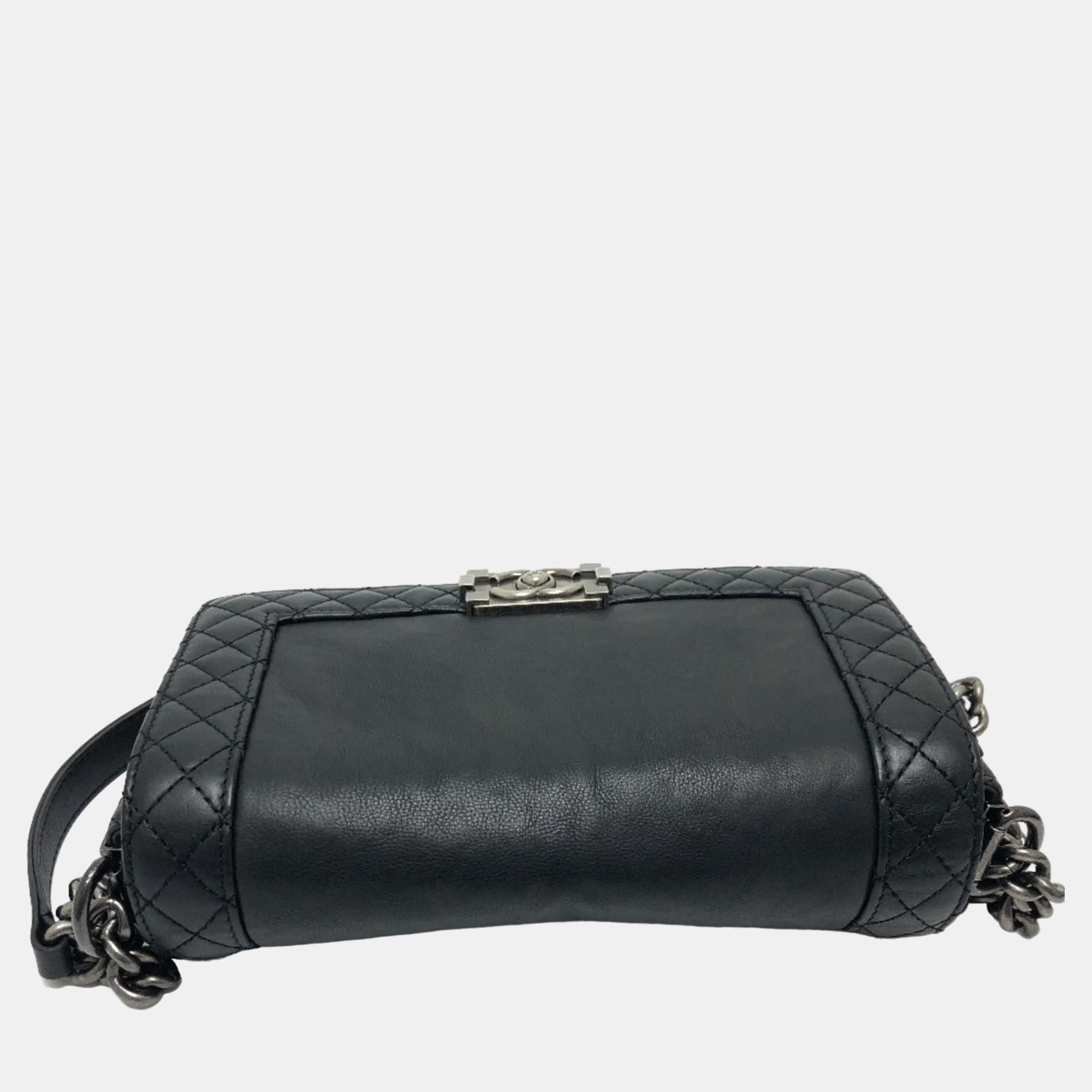 Chanel Black Leather Medium Reverso Boy Flap Bag