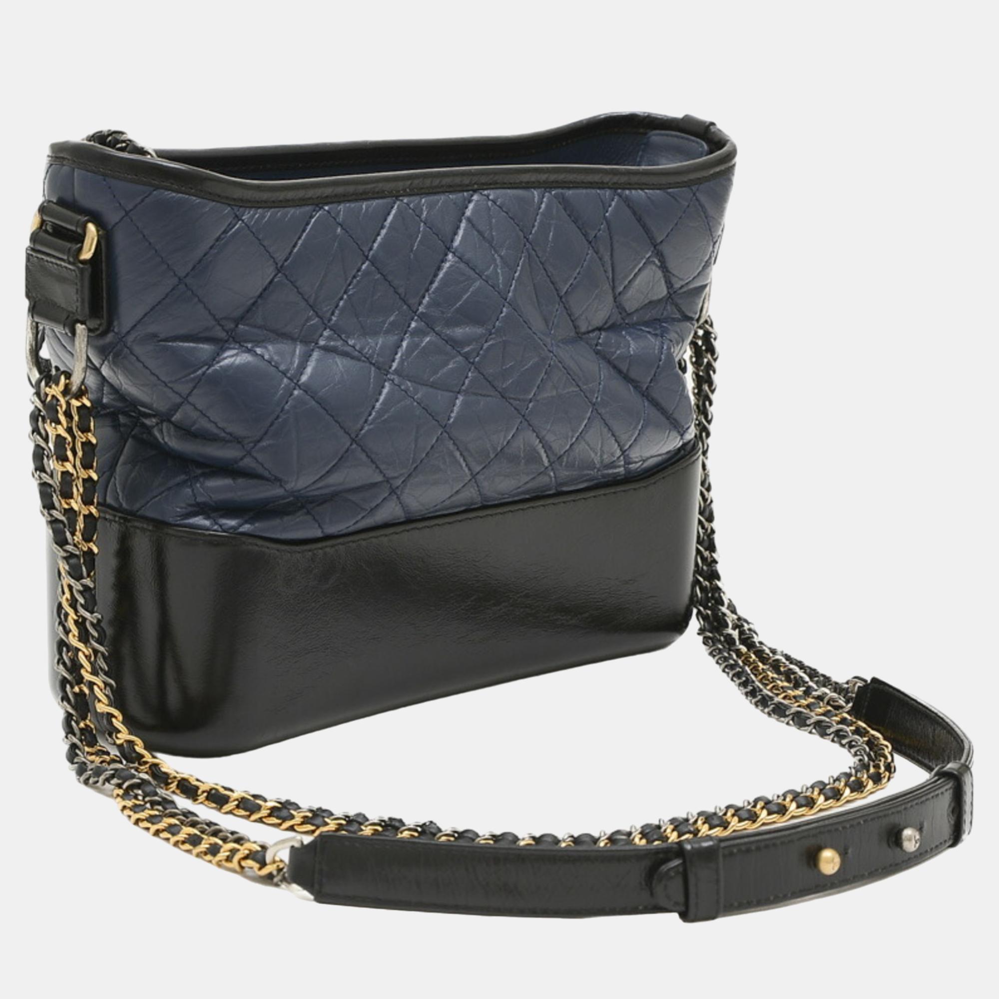 Chanel Black/Navy Blue  Leather Medium Gabrielle Shoulder Bags