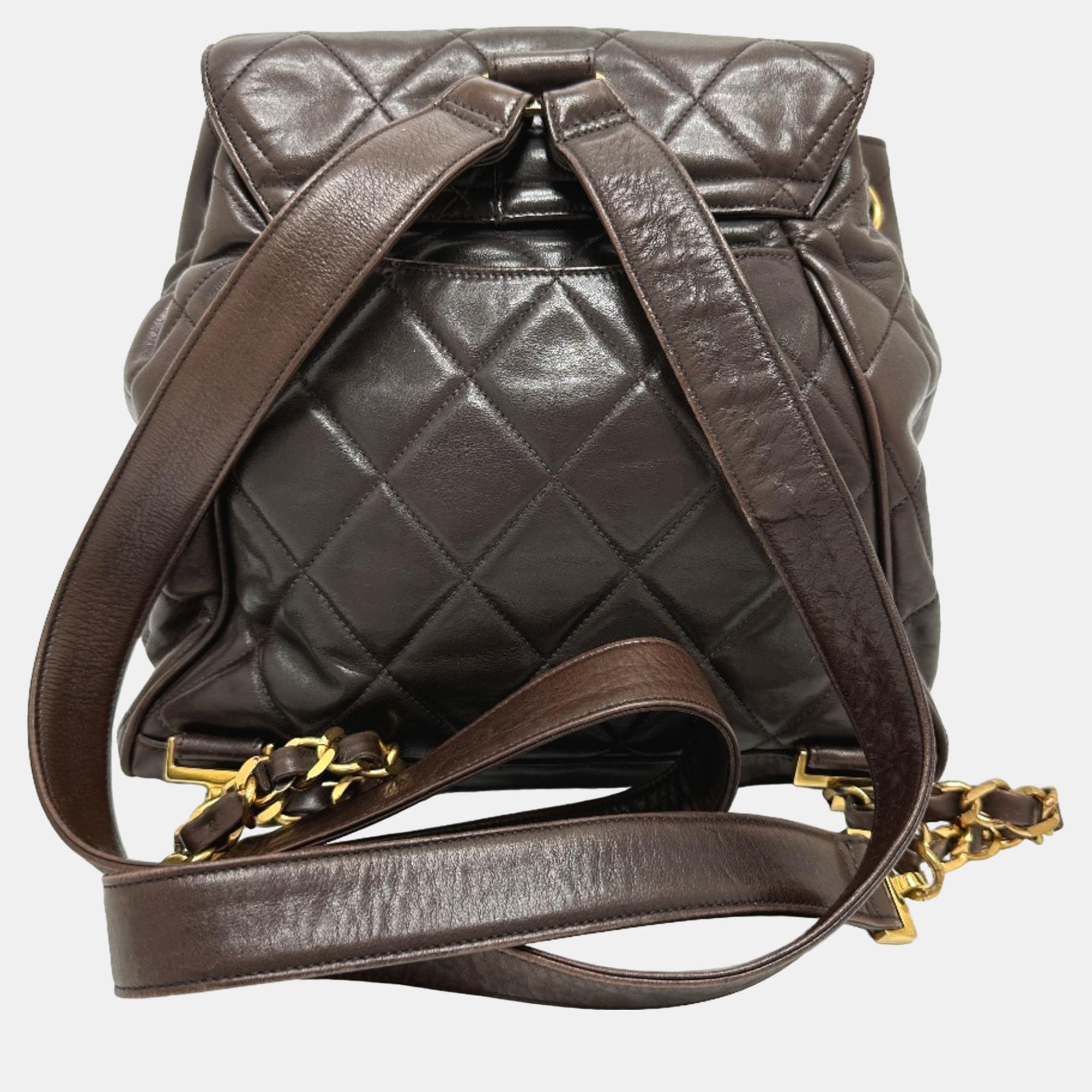 Chanel Brown Leather Vintage CC Backpack Bag