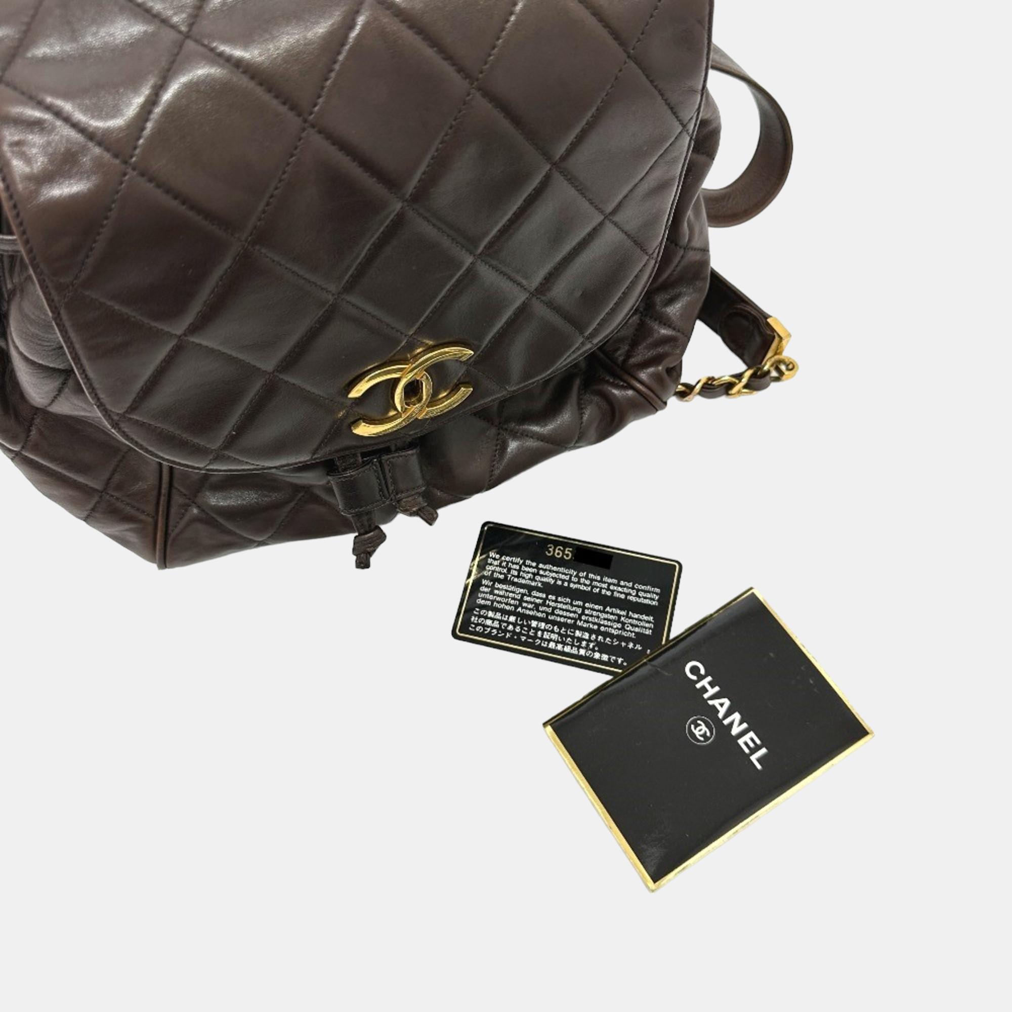 Chanel Brown Leather Vintage CC Backpack Bag