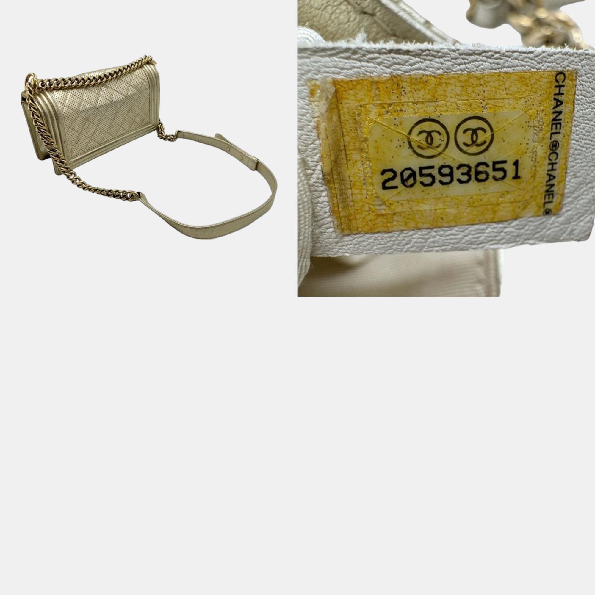 Chanel Light Gold Perforated Leather Medium Boy Shoulder Bags