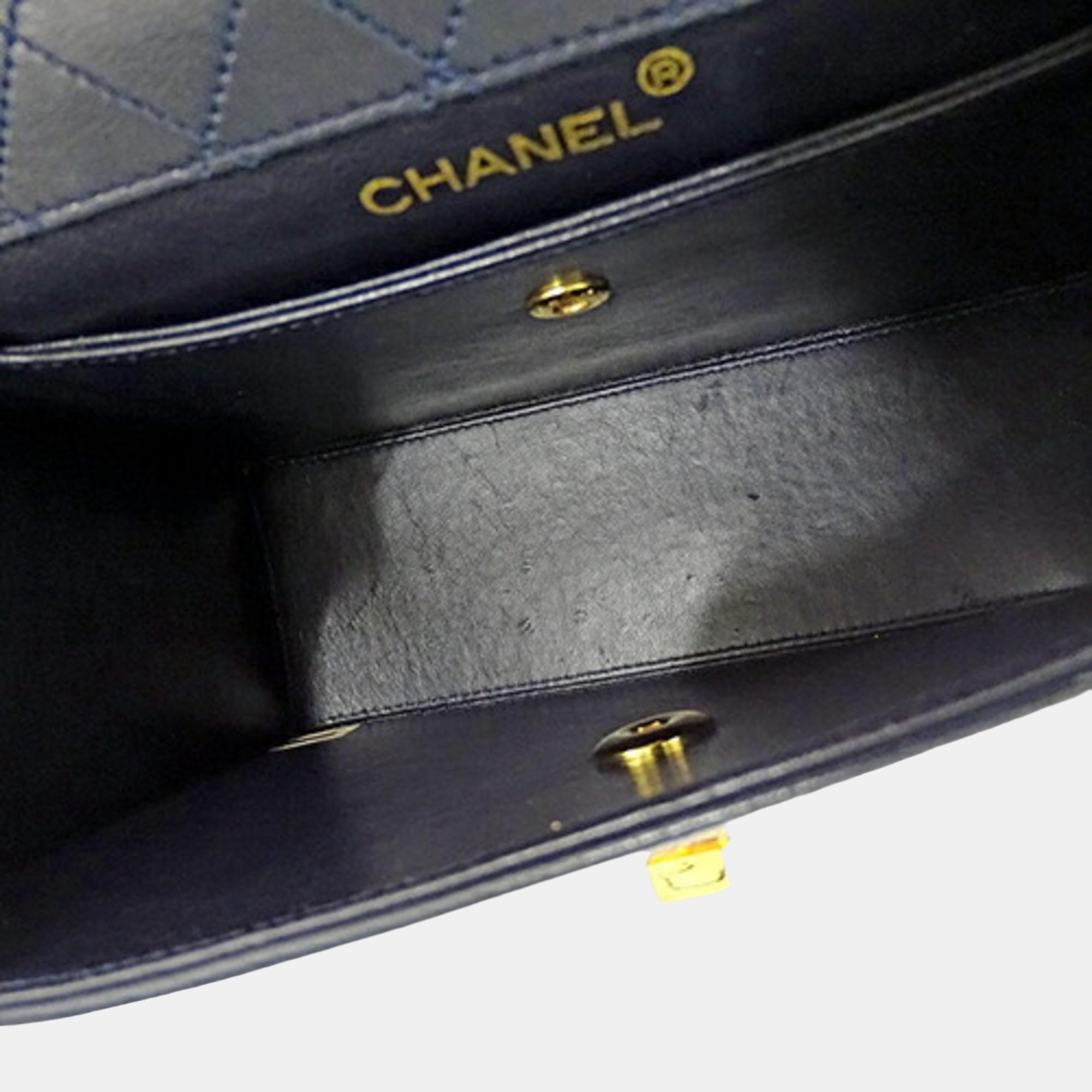 Chanel Navy Blue/White Leather Trapezoid Shoulder Bag