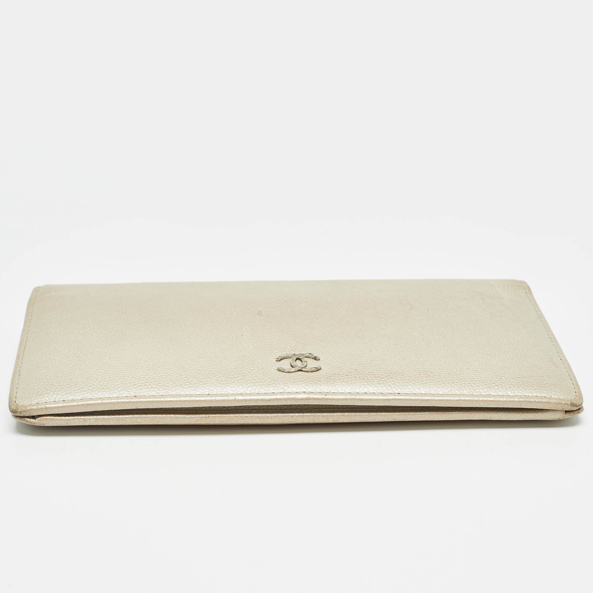 Chanel Pearl White Caviar Leather CC L Yen Continental Wallet