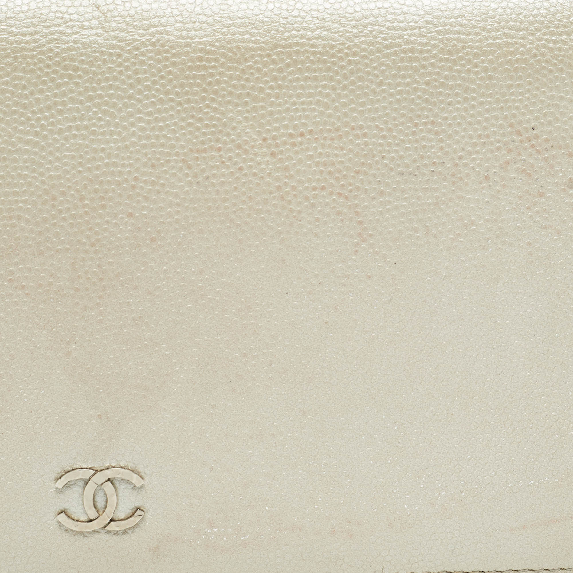 Chanel Pearl White Caviar Leather CC L Yen Continental Wallet