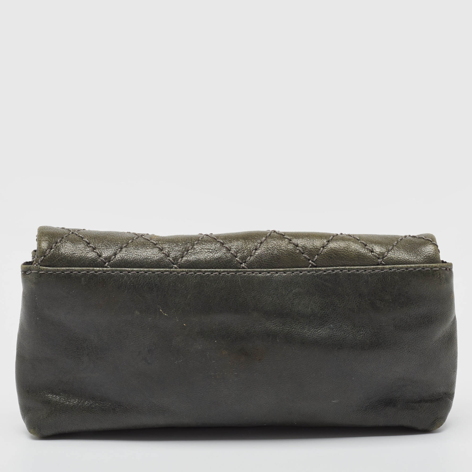 Chanel Grey Quilted Leather Mademoiselle Flap Clutch