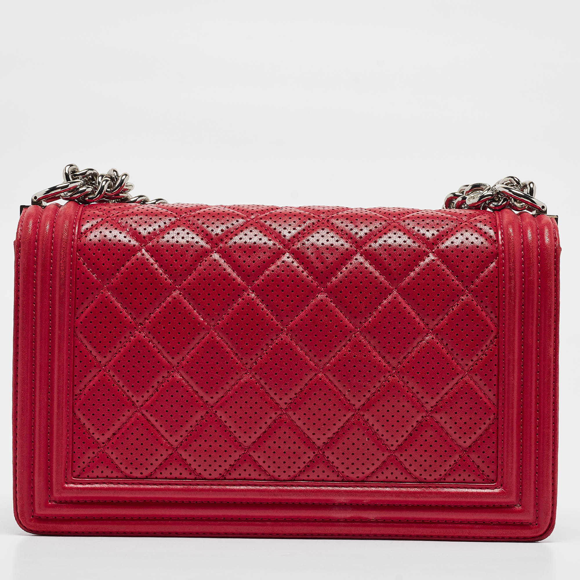 Chanel Red Quilted Perforated Leather New Medium Boy Bag