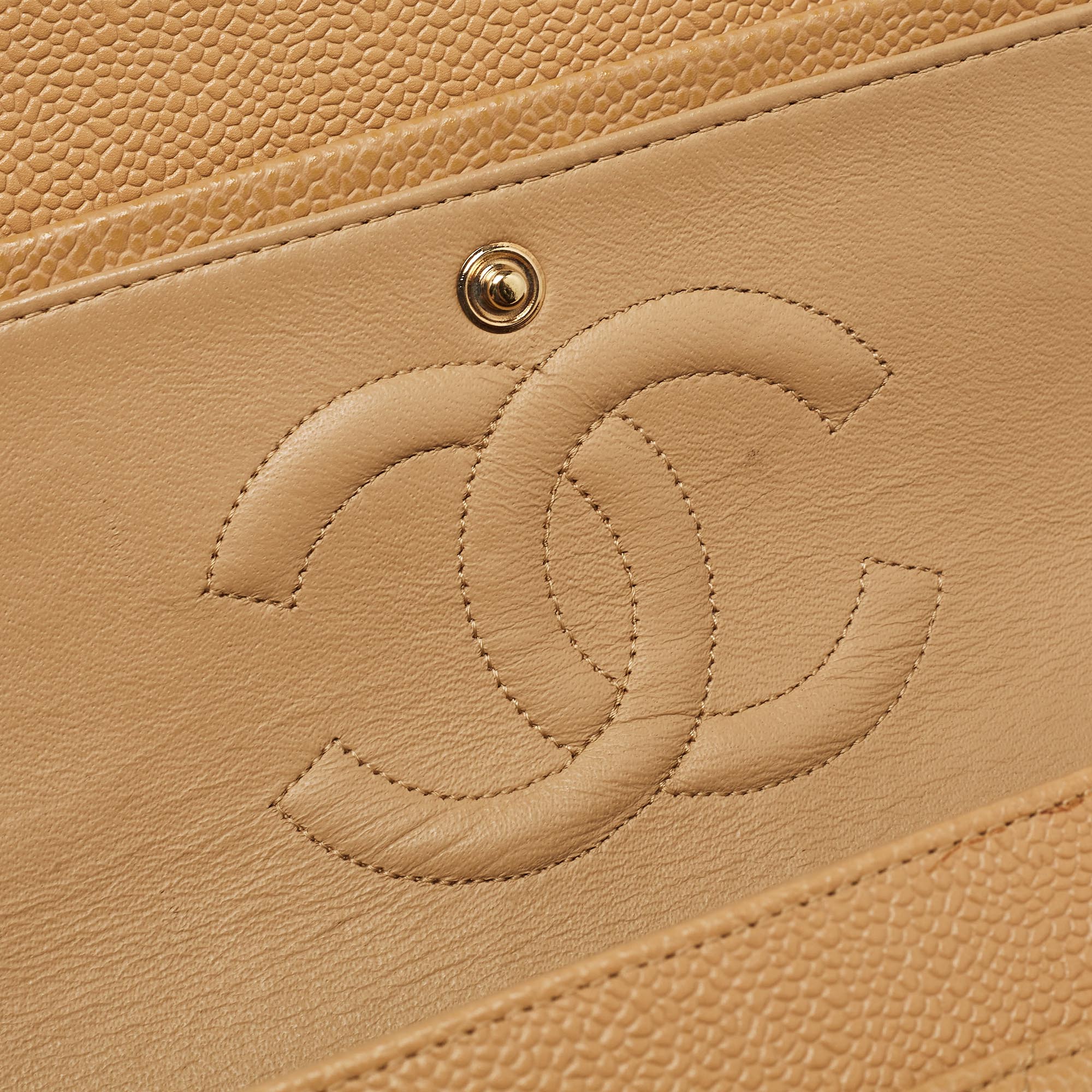 Chanel Beige Caviar Leather Medium Classic Double Flap Bag