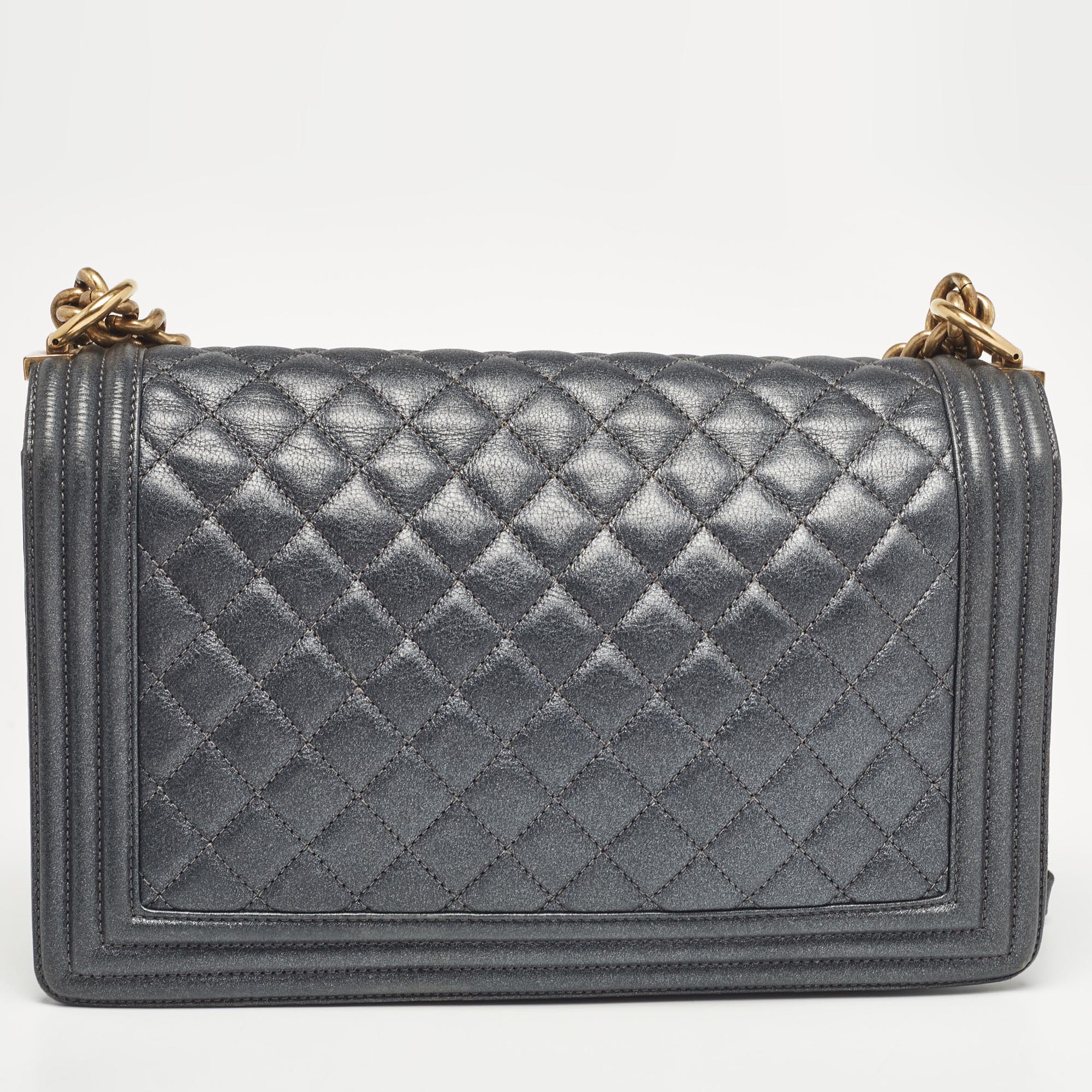 Chanel Grey Quilted Leather New Medium Boy Flap Bag