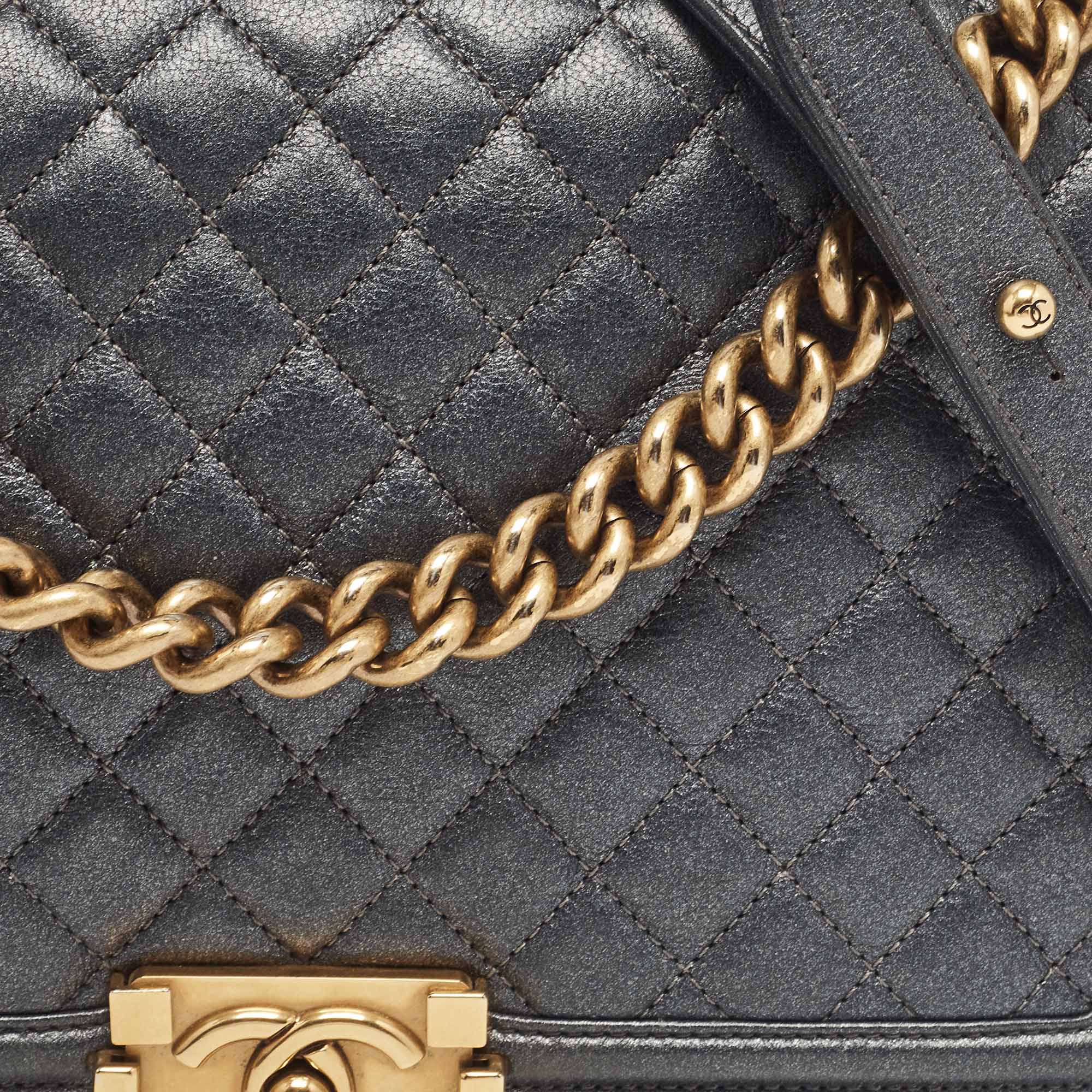 Chanel Grey Quilted Leather New Medium Boy Flap Bag