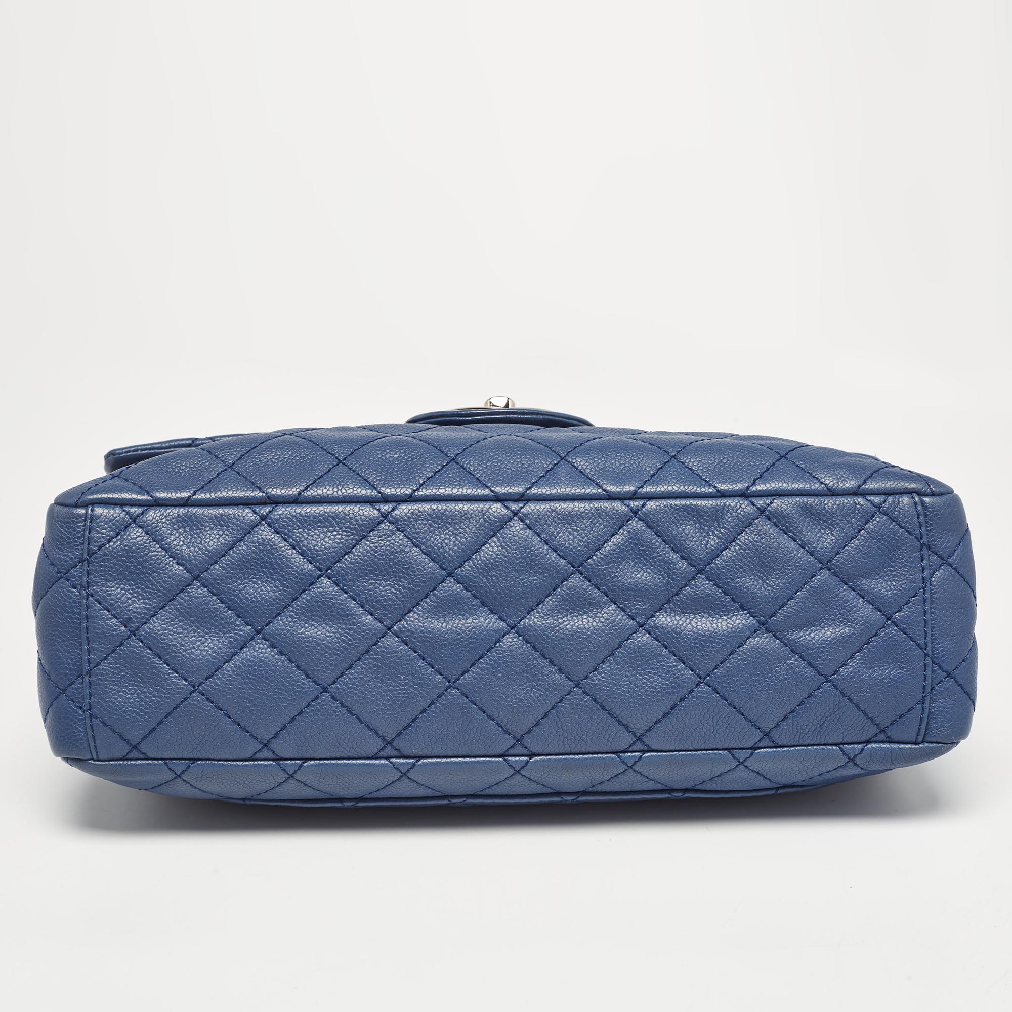 Chanel Blue Quilted Caviar Leather Maxi Classic Single Flap Bag