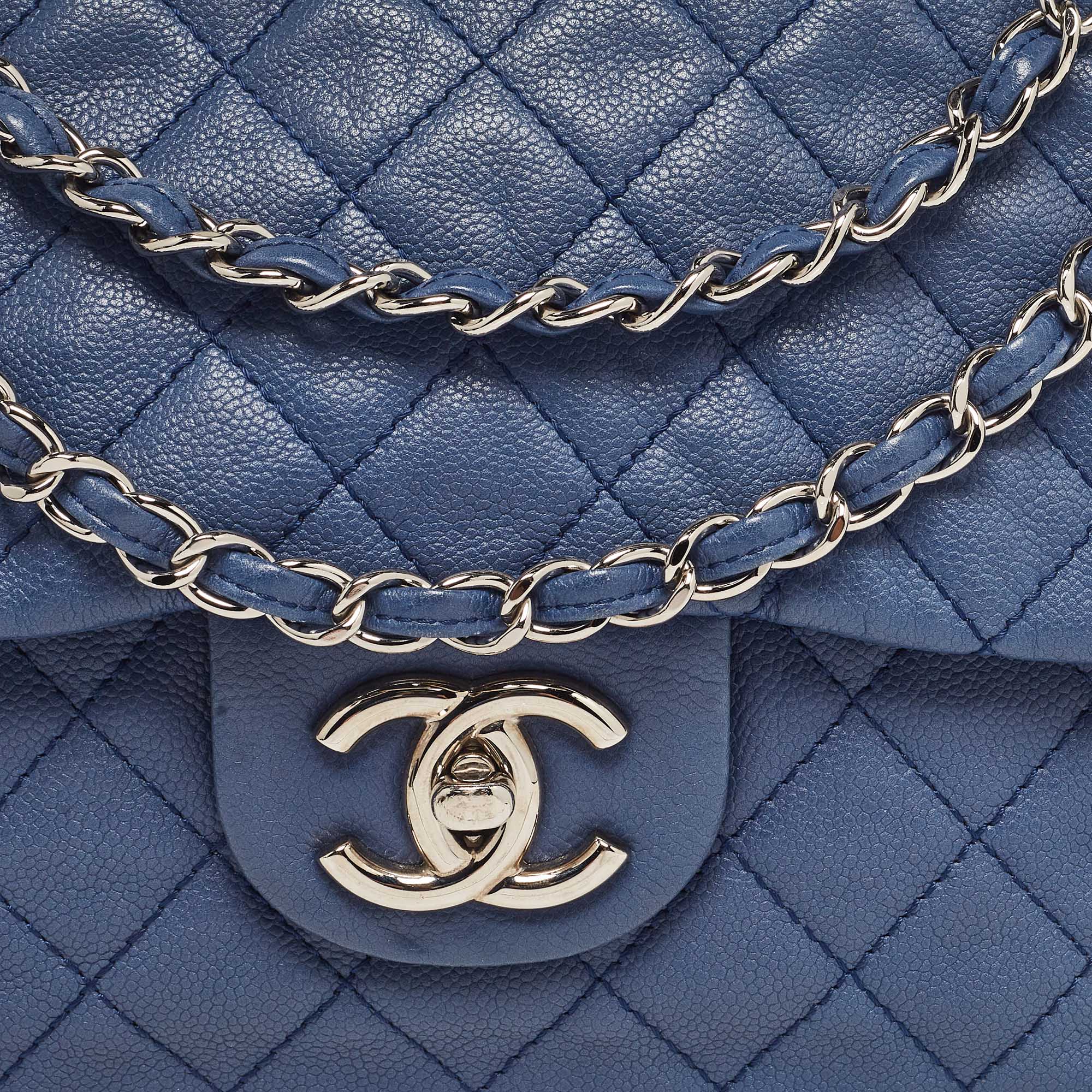 Chanel Blue Quilted Caviar Leather Maxi Classic Single Flap Bag