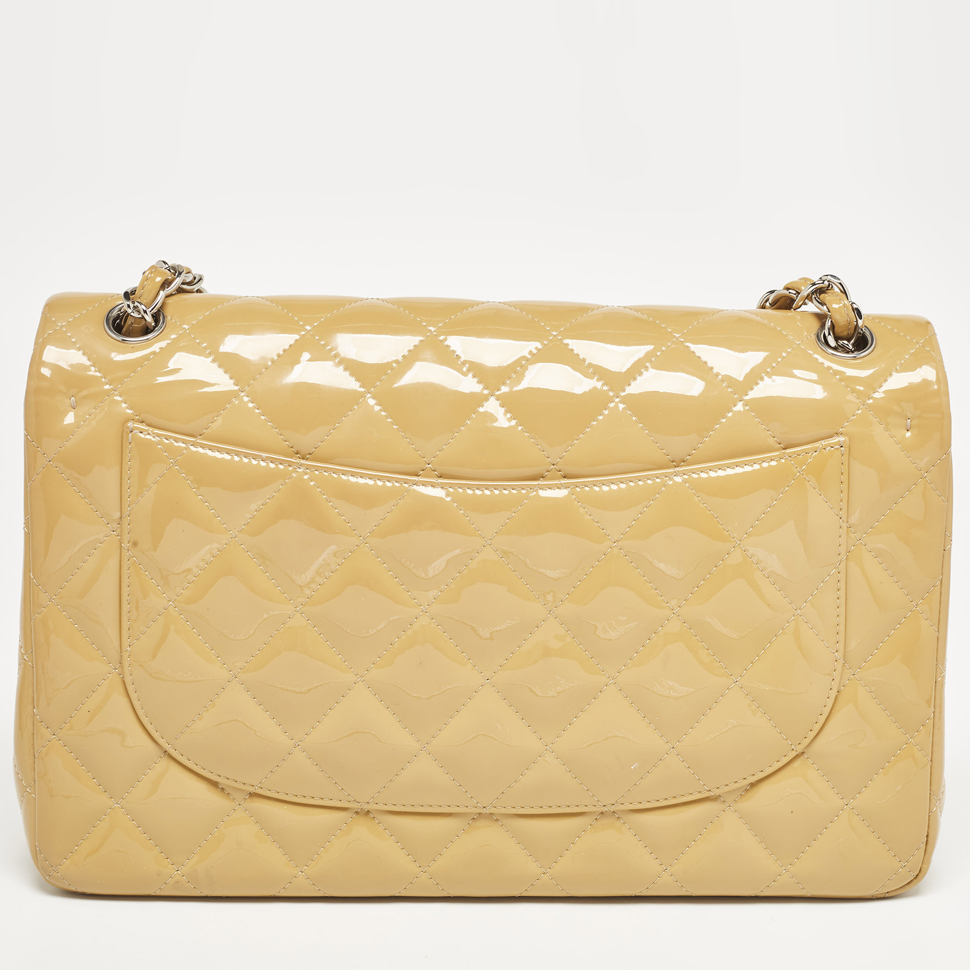 Chanel Cream Quilted Patent Leather Jumbo Classic Double Flap Bag