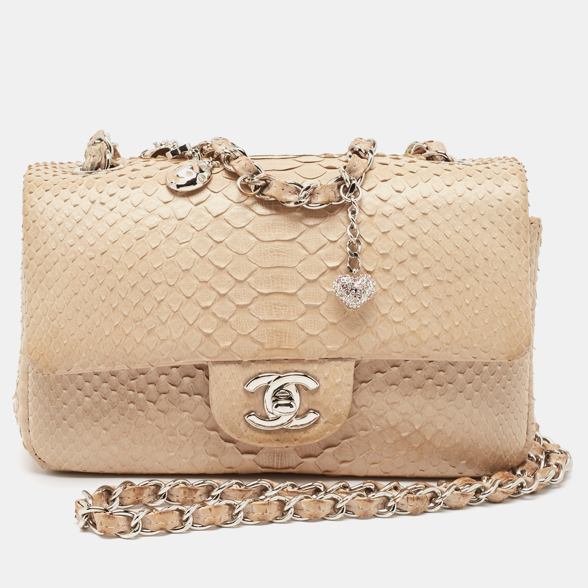 Chanel Beige Python Small Charm Single Flap Bag