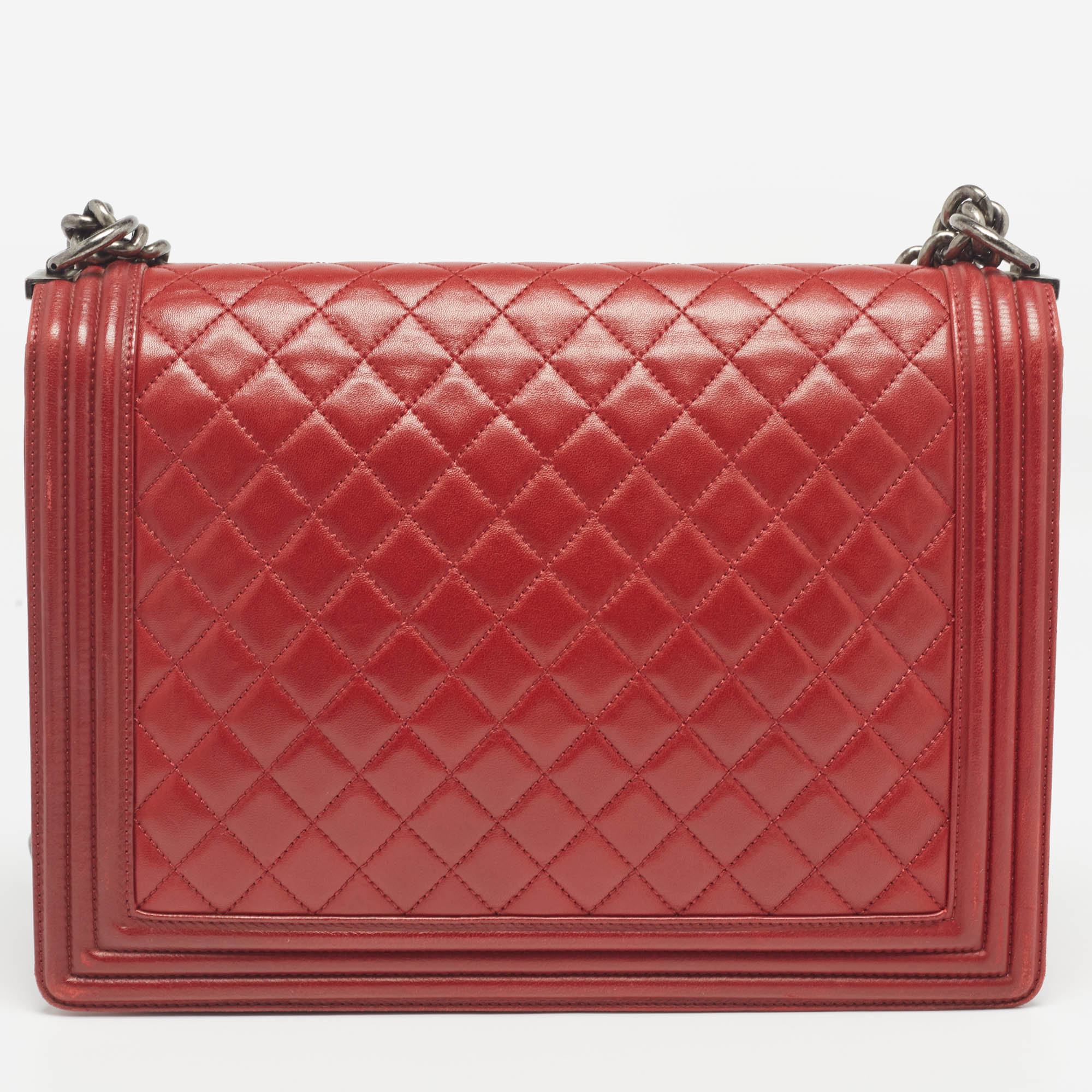 Chanel Red Quilted Leather Large Boy Flap Bag