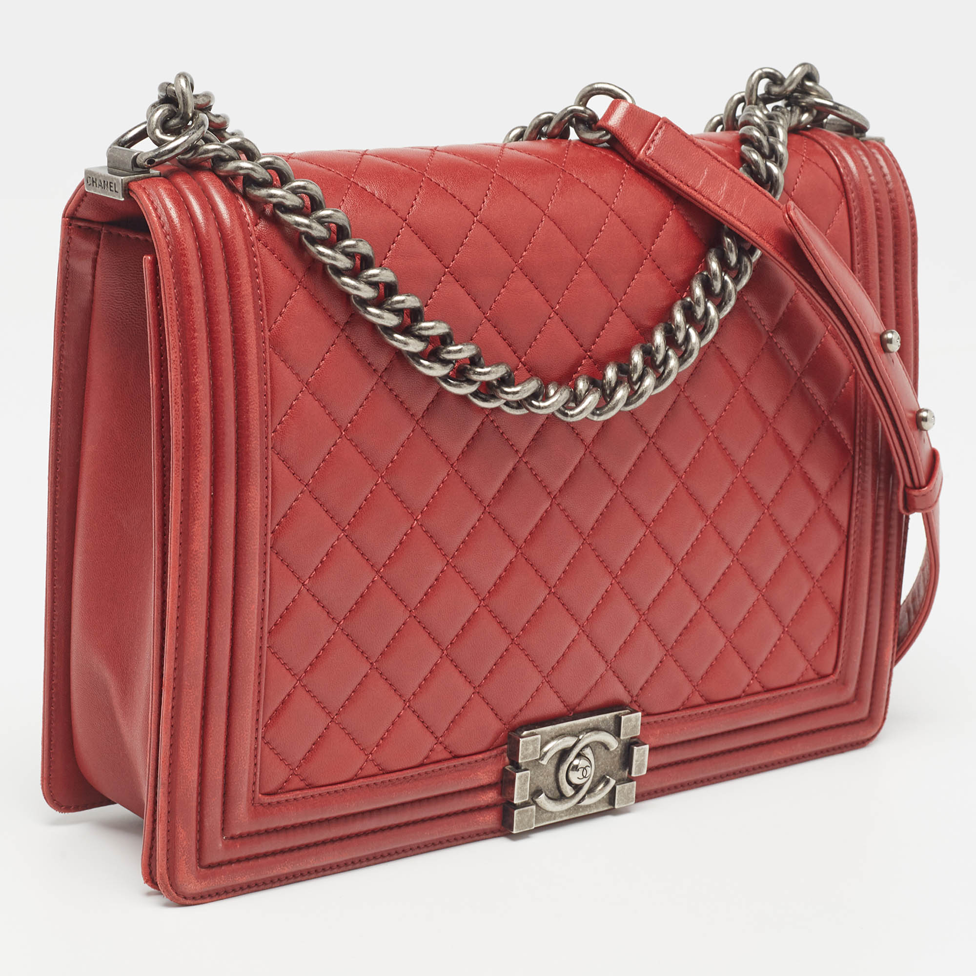 Chanel Red Quilted Leather Large Boy Flap Bag