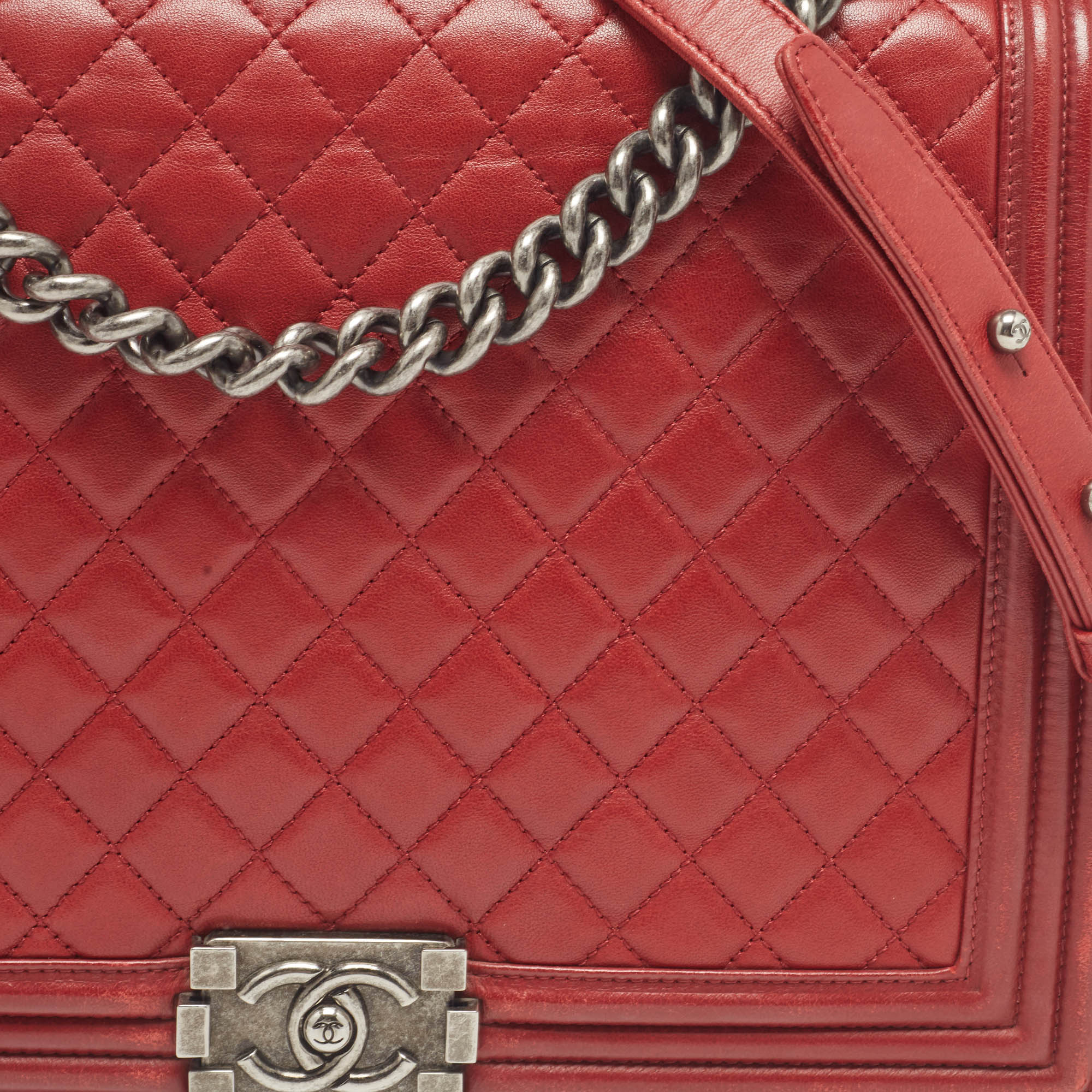 Chanel Red Quilted Leather Large Boy Flap Bag