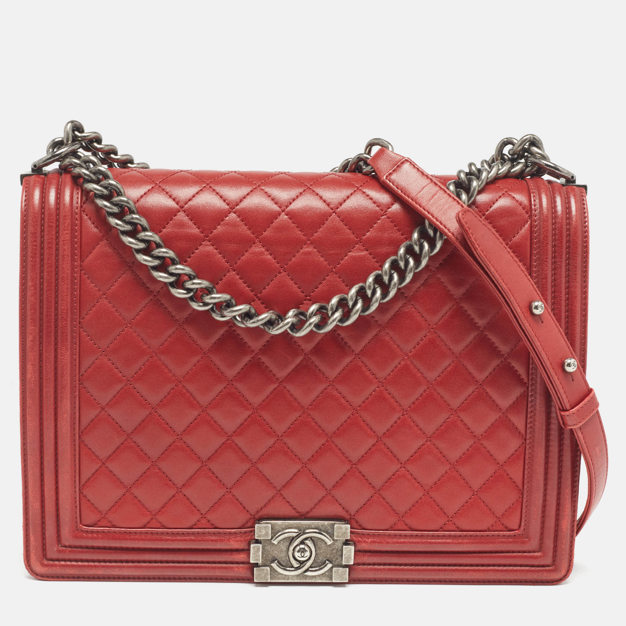 Chanel Red Quilted Leather Large Boy Flap Bag