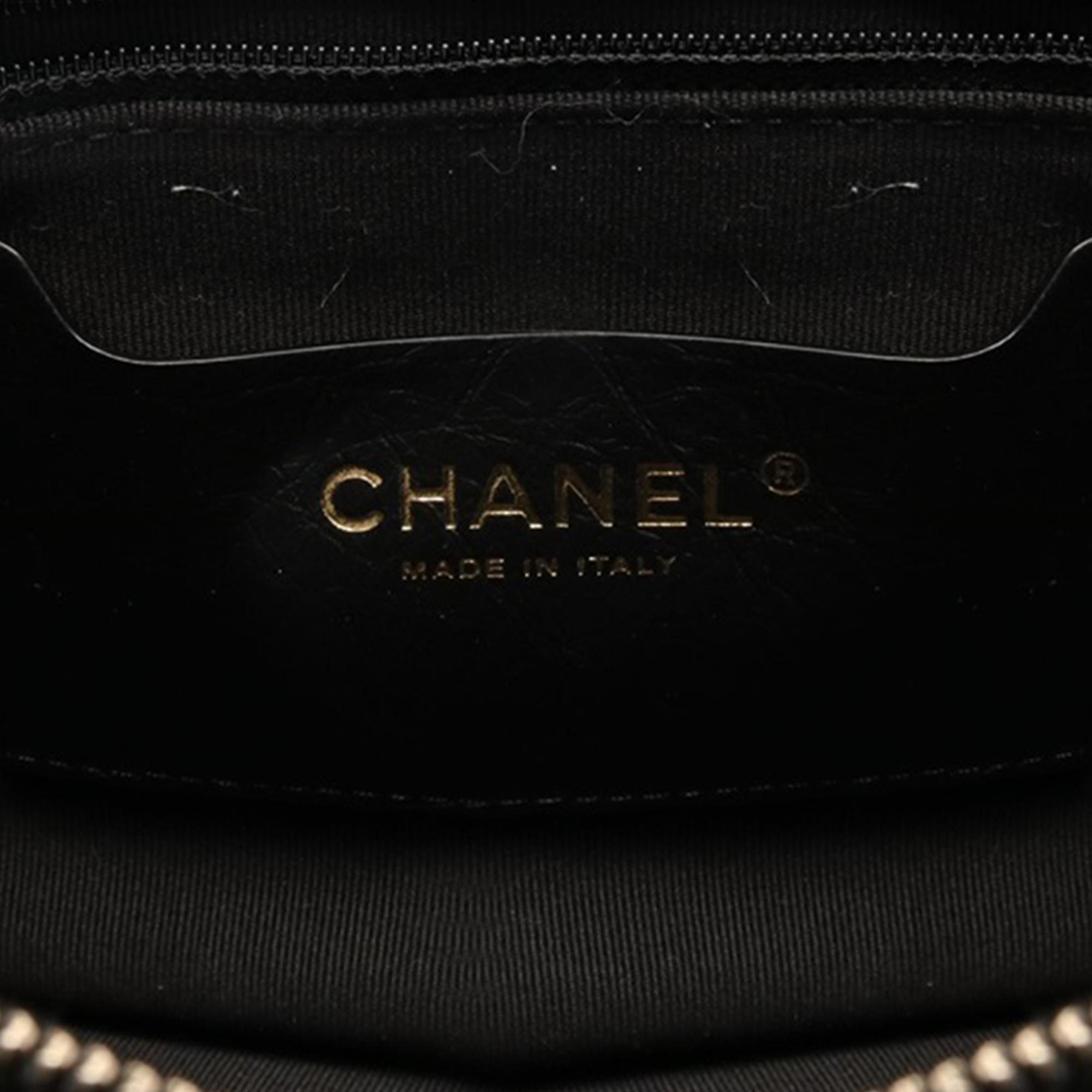 Chanel Black Aged Calfskin Leather CC Quilted Shopping Tote Bag