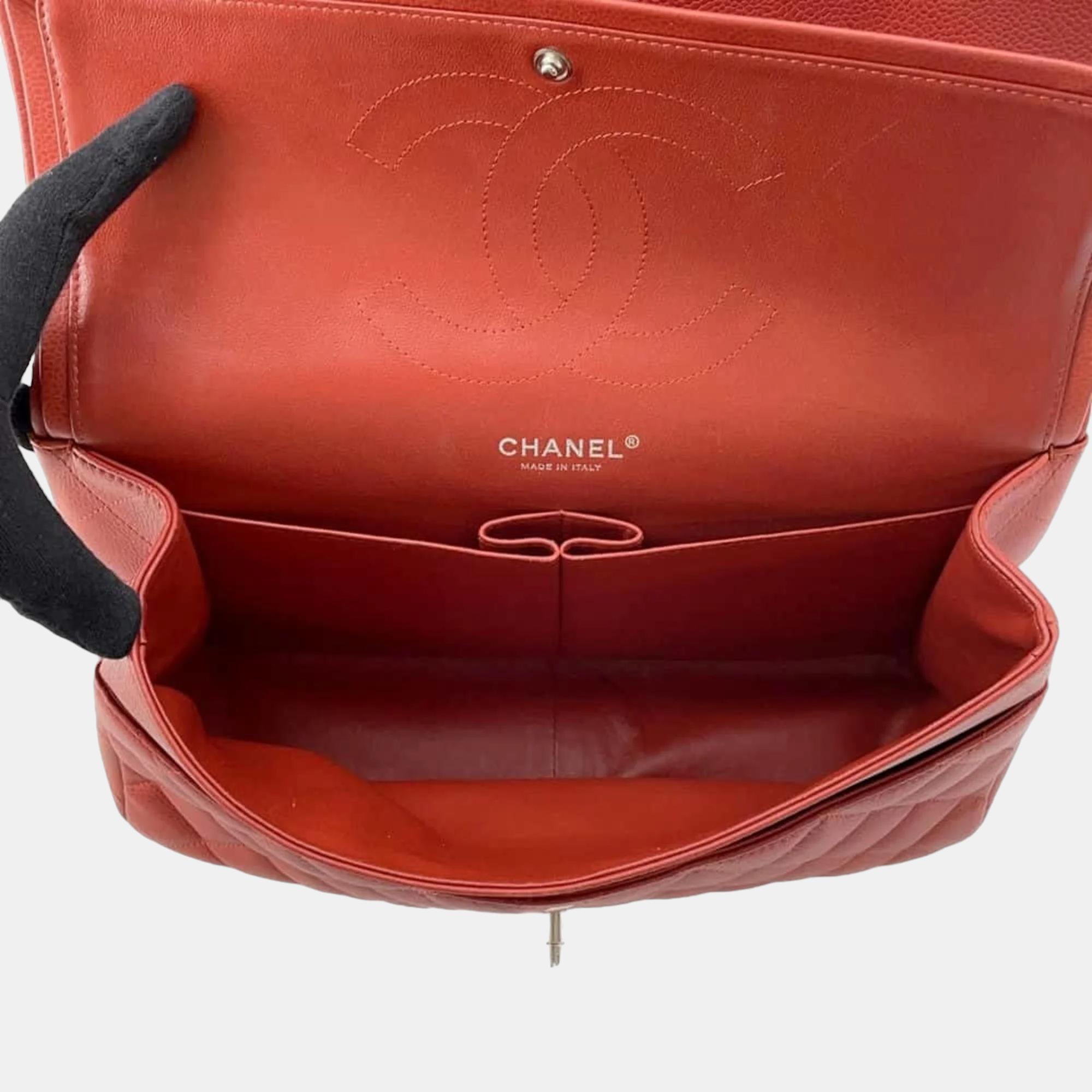 Chanel Red Caviar Leather Jumbo Classic Double Flap Shoulder Bag