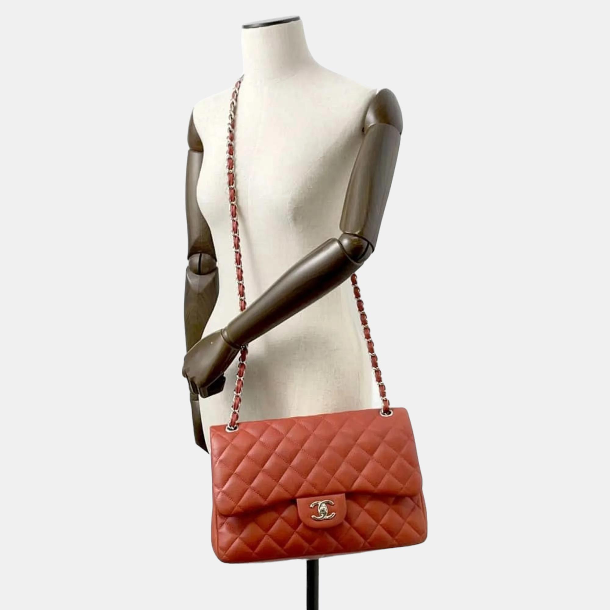 Chanel Red Caviar Leather Jumbo Classic Double Flap Shoulder Bag