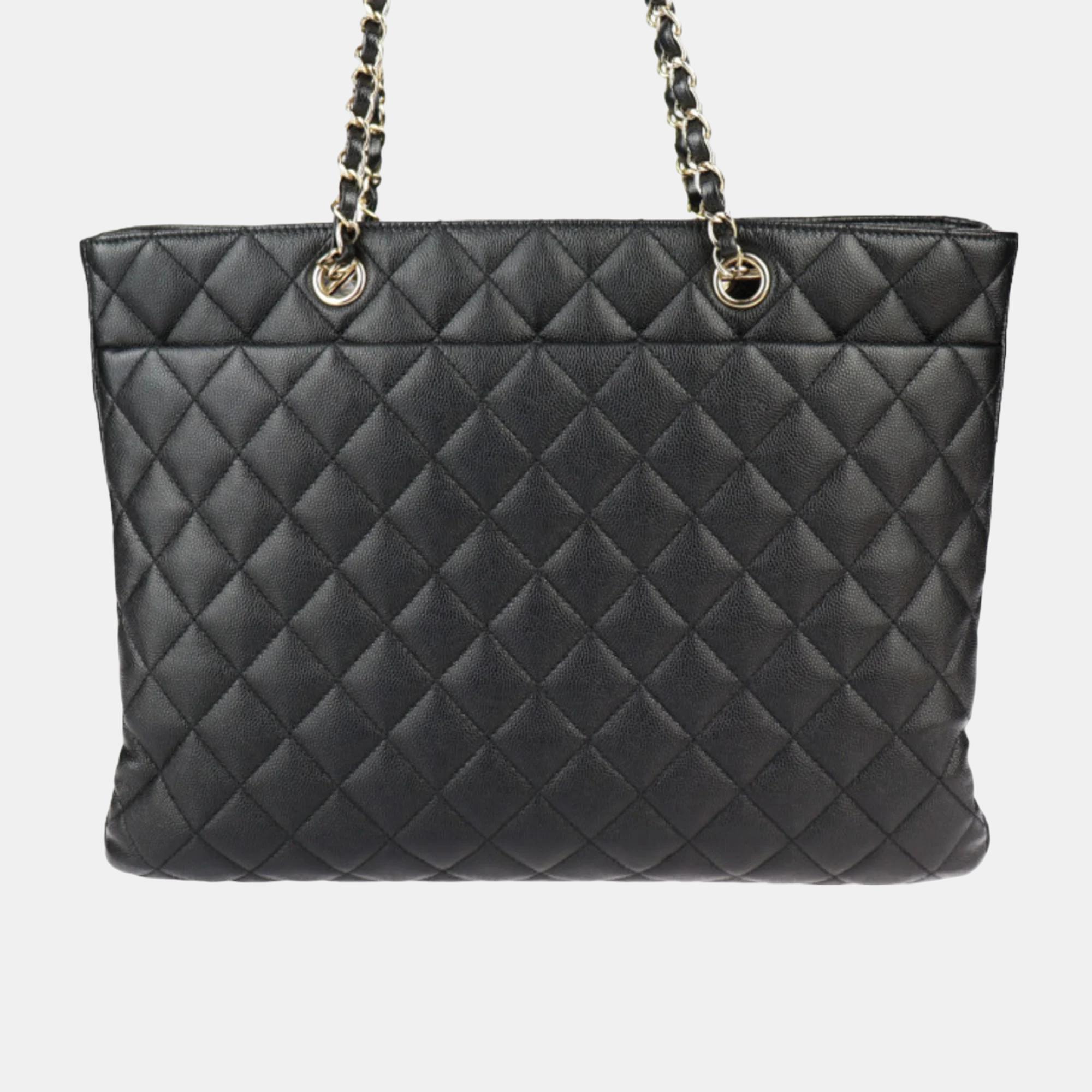 Chanel Black Quilted Caviar Timeless Shopping Tote Bag