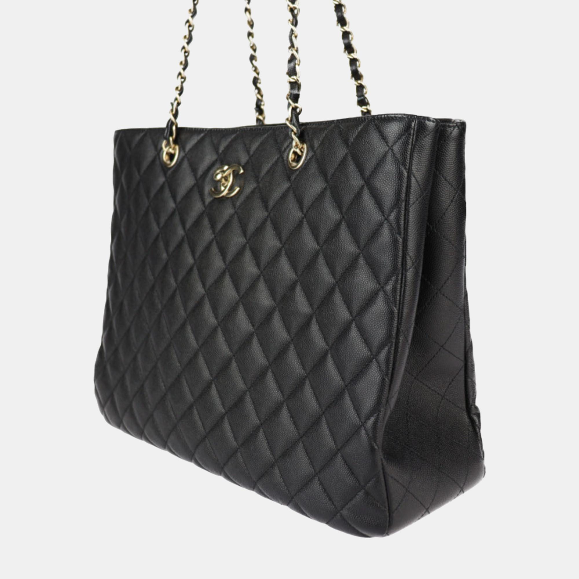 Chanel Black Quilted Caviar Timeless Shopping Tote Bag