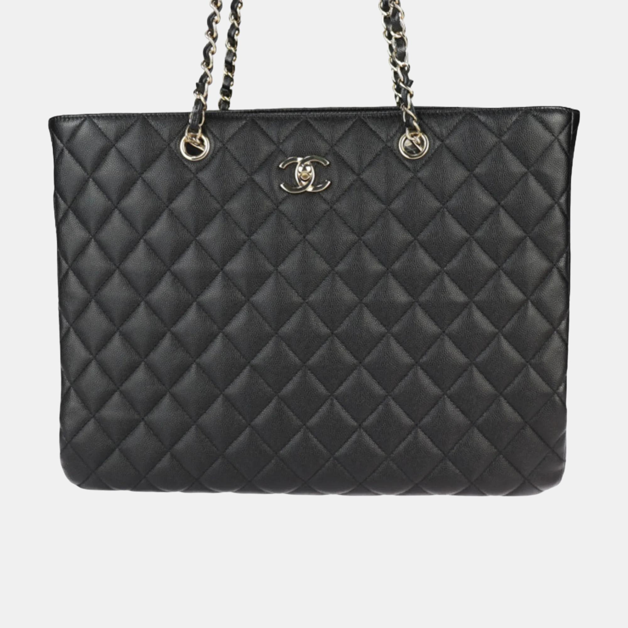 Chanel Black Quilted Caviar Timeless Shopping Tote Bag