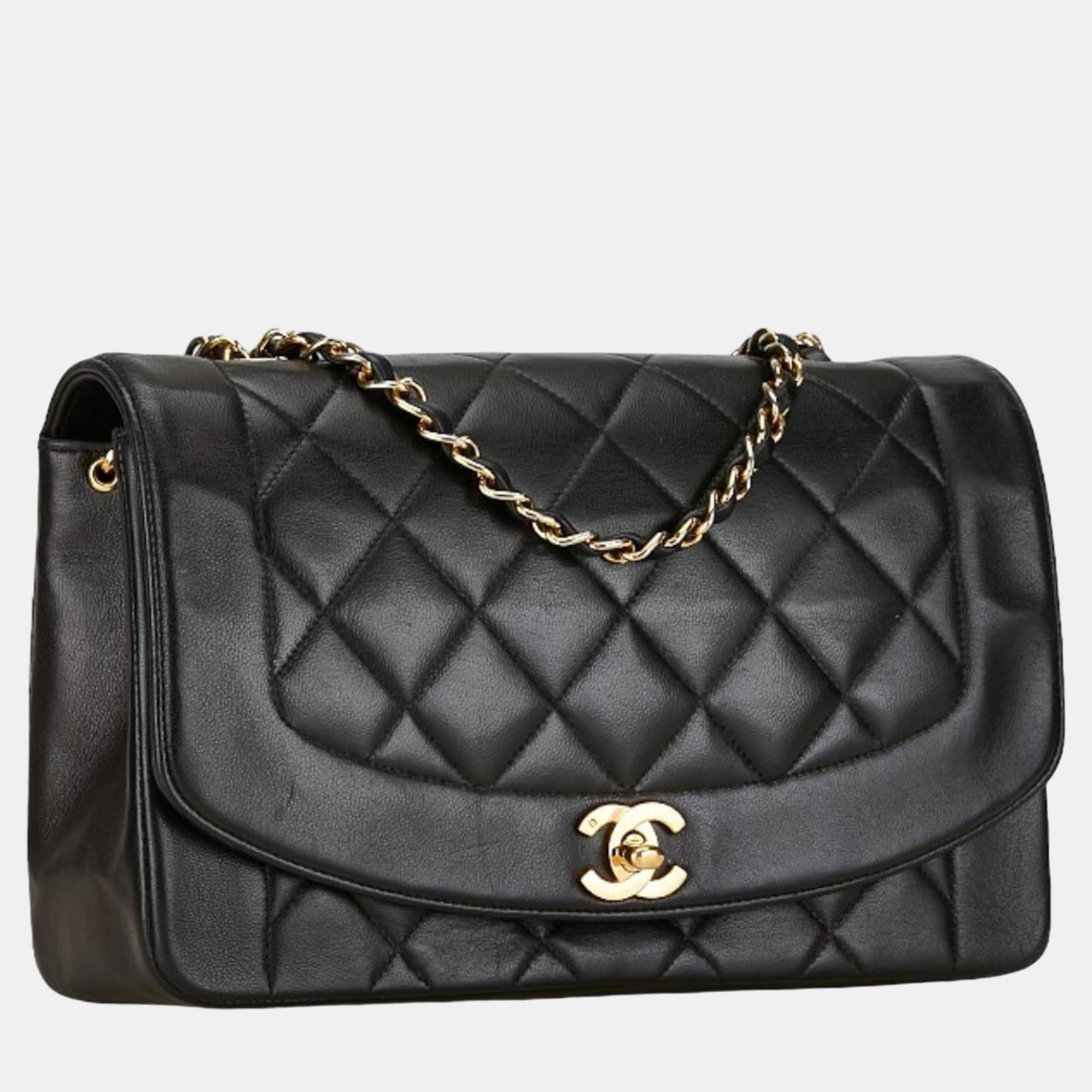 Chanel Black Leather Vintage Diana Shoulder Bag