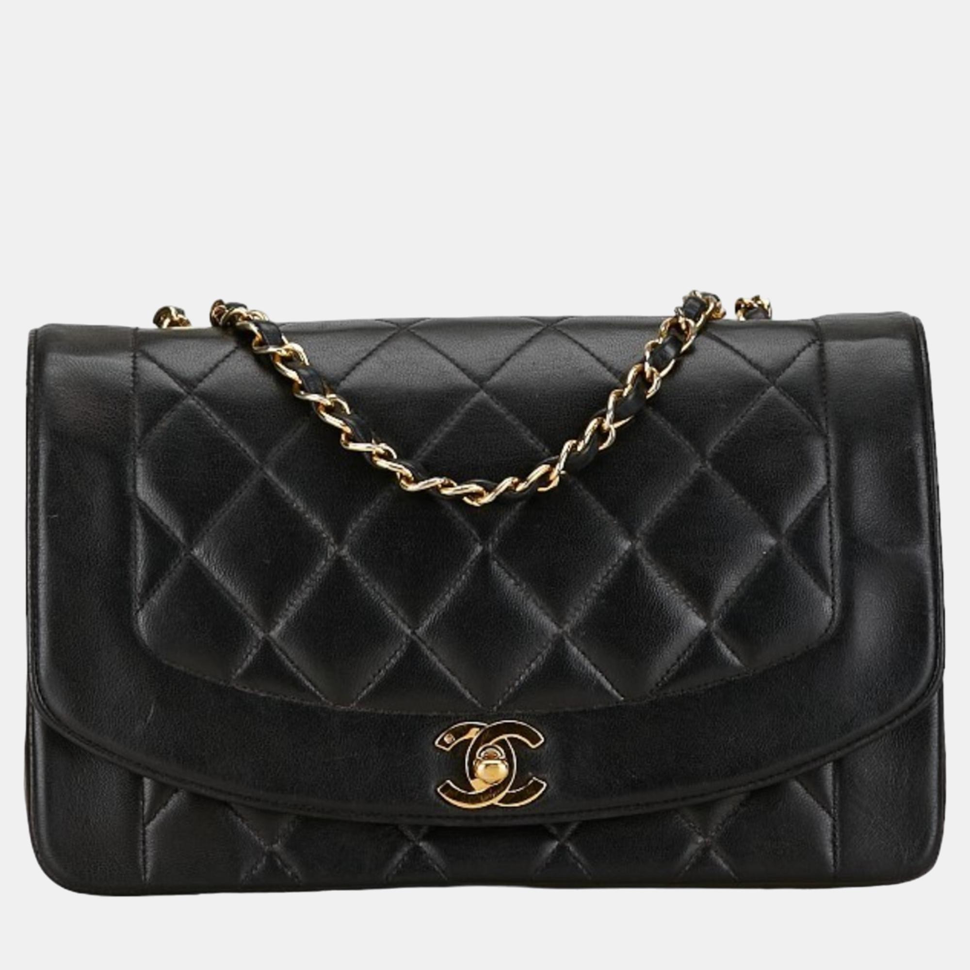 Chanel Black Leather Vintage Diana Shoulder Bag