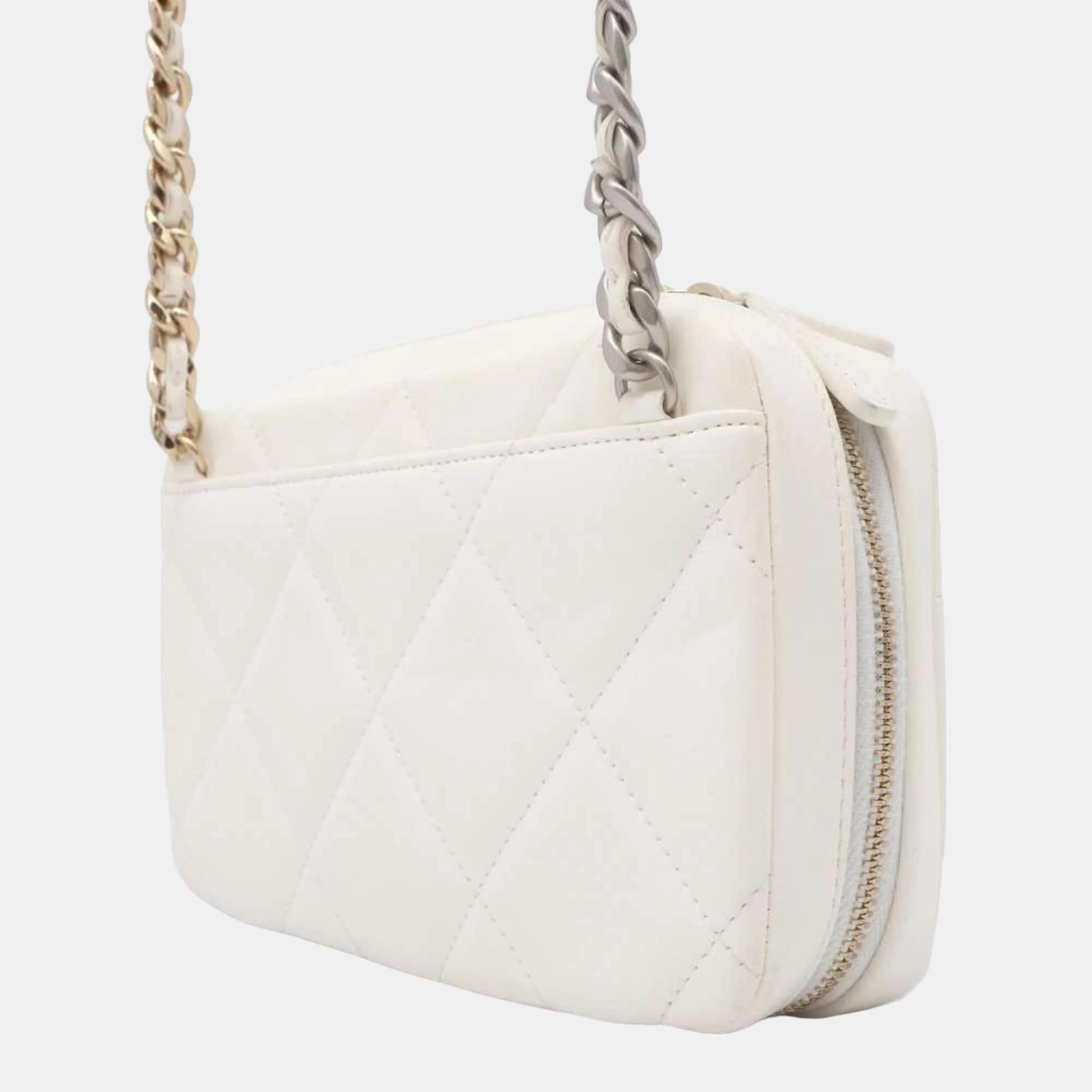 Chanel White Leather 19 Camera Shoulder Bag