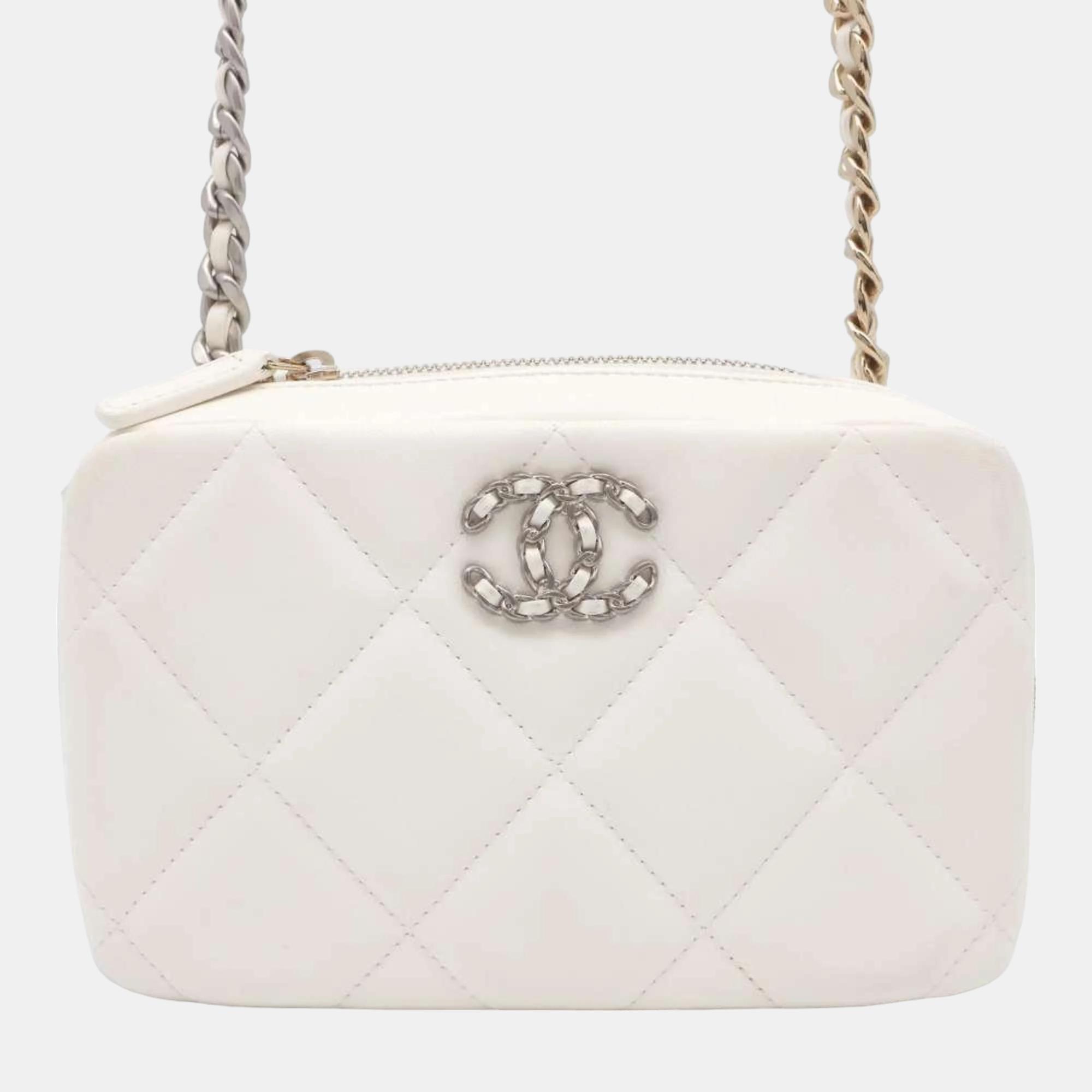 Chanel White Leather 19 Camera Shoulder Bag