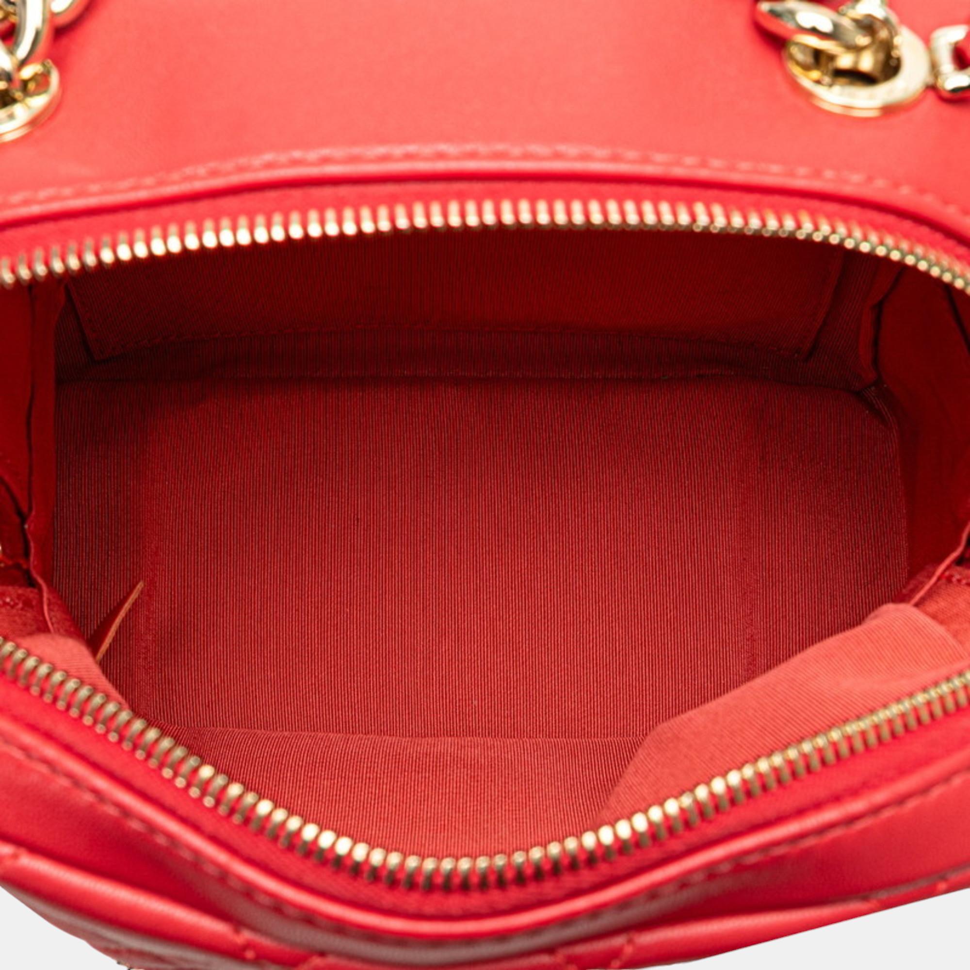 Chanel Red Lambskin Quilted Studded Beauty Begins Shoulder Bag