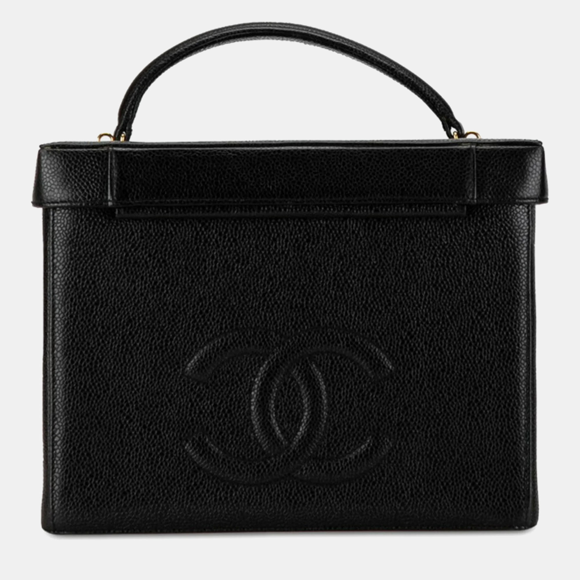 Chanel Black Caviar Leather Vanity Train Case