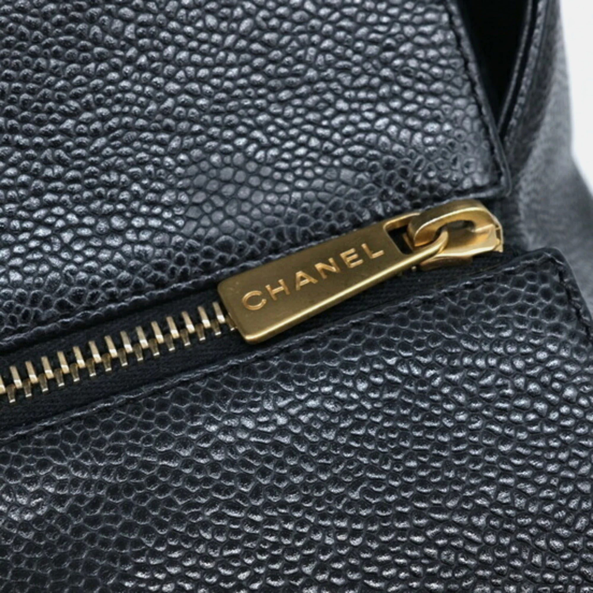 Chanel Black Caviar Leather CC Shopping Tote Bag