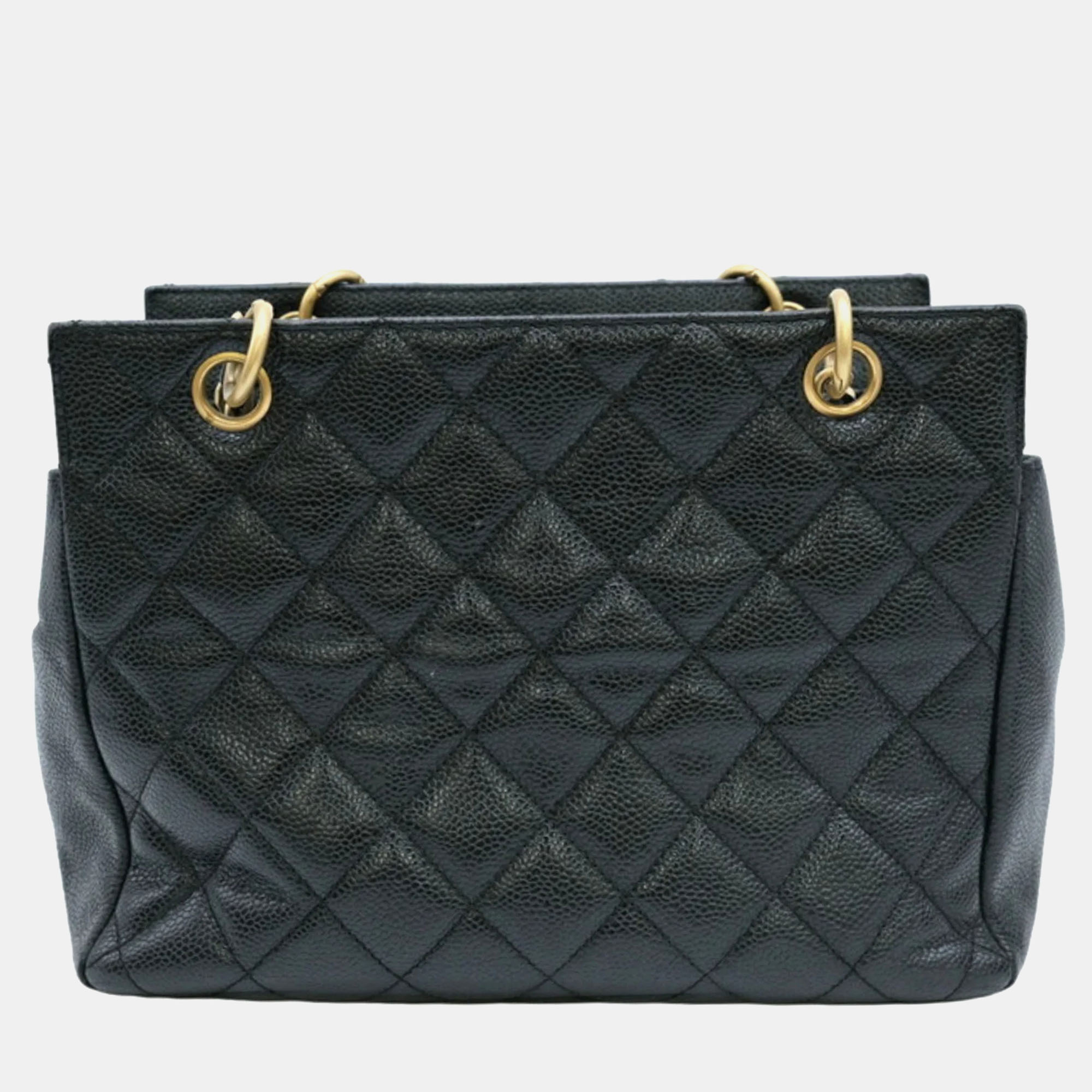 Chanel Black Caviar Leather CC Shopping Tote Bag