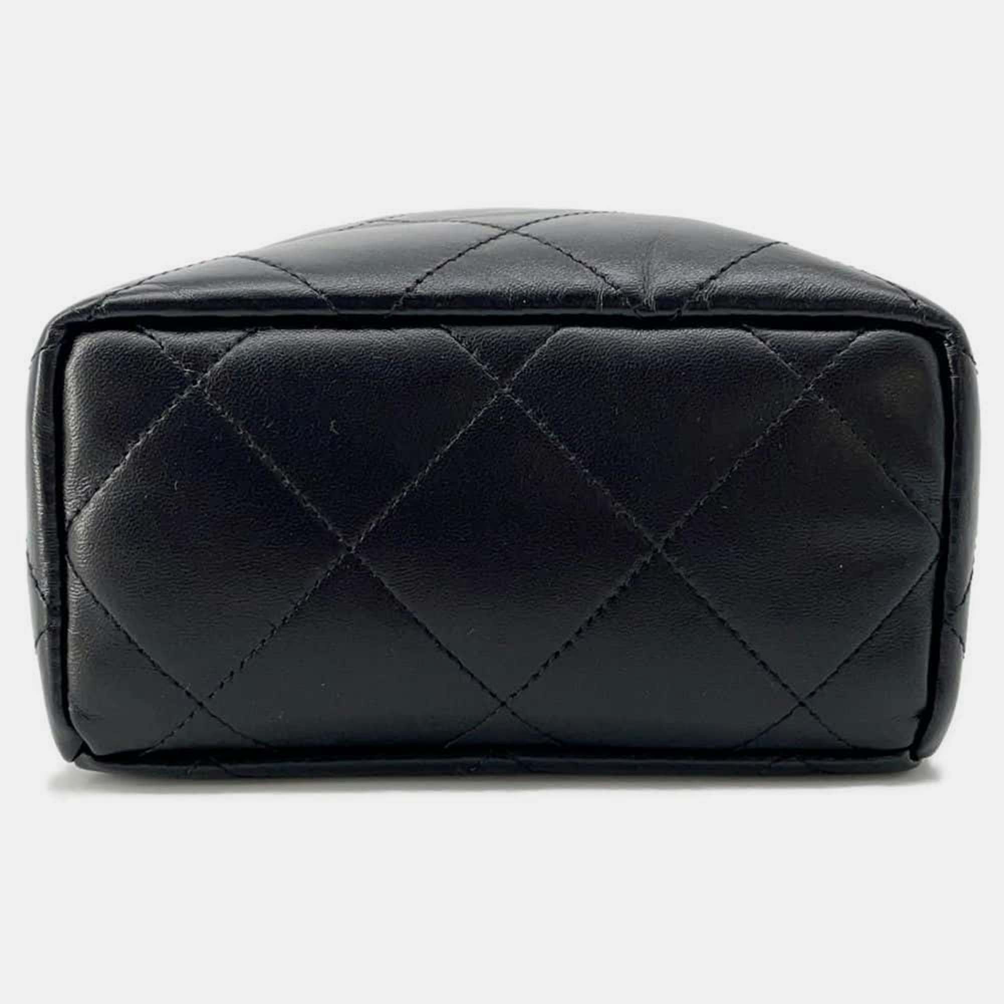 Chanel Black Lambskin Resin Quilted Small Bucket Bag