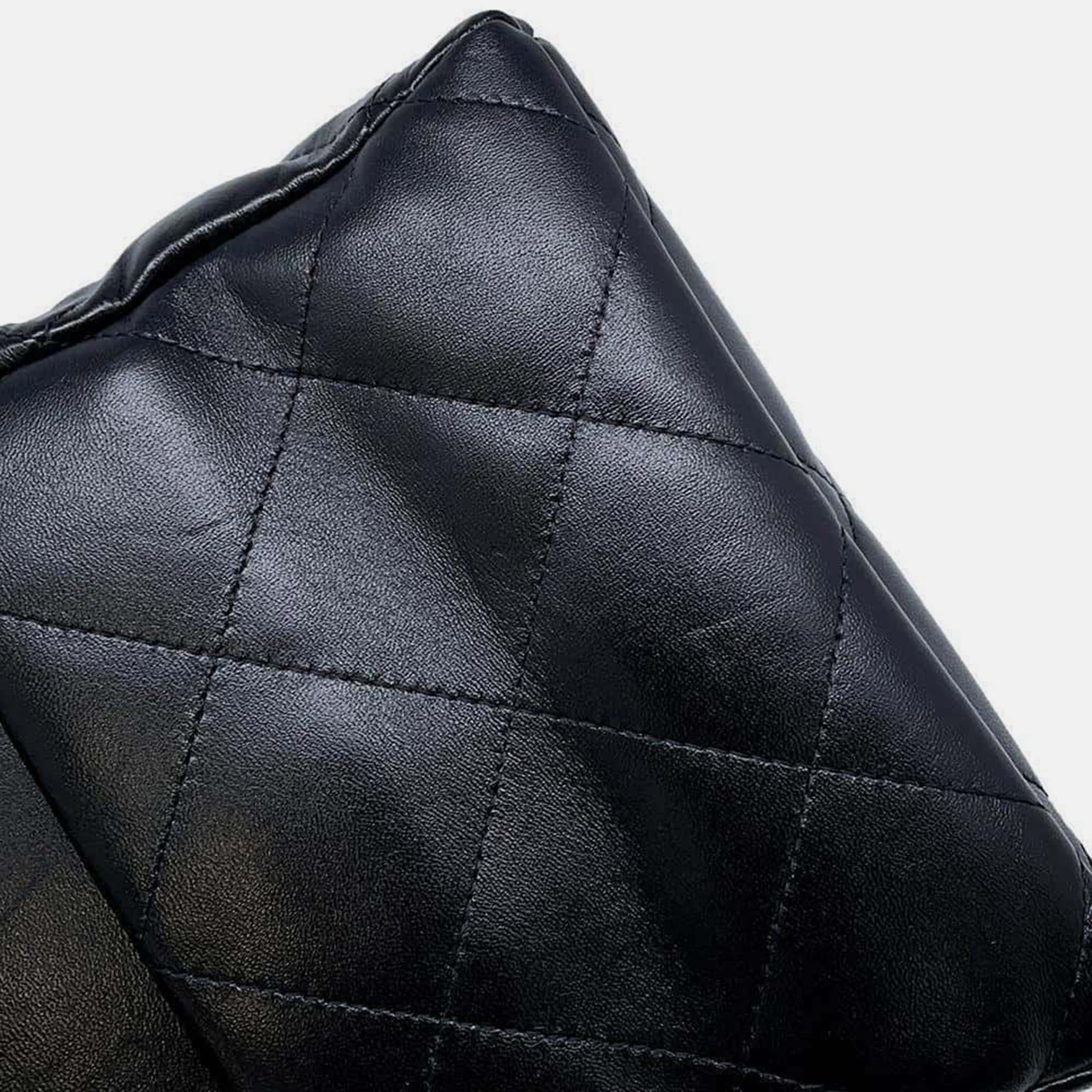 Chanel Black Lambskin Resin Quilted Small Bucket Bag