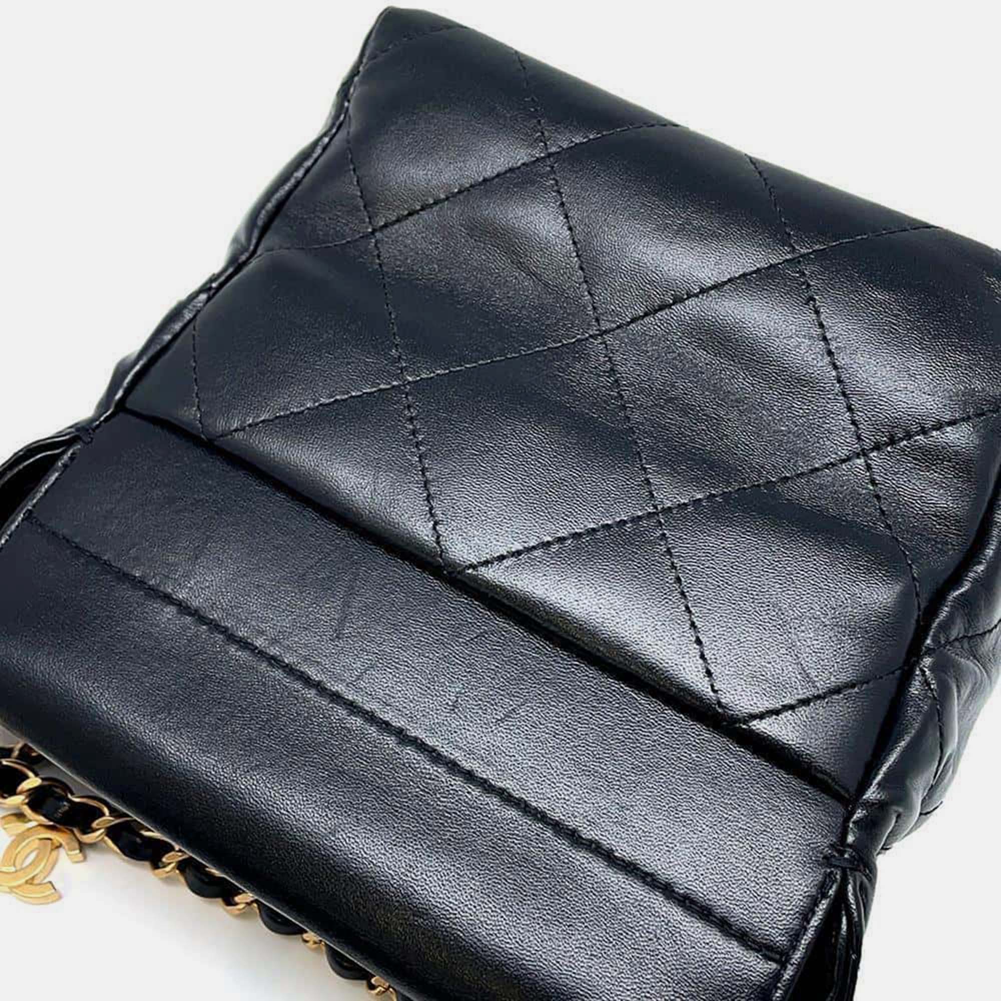 Chanel Black Lambskin Resin Quilted Small Bucket Bag