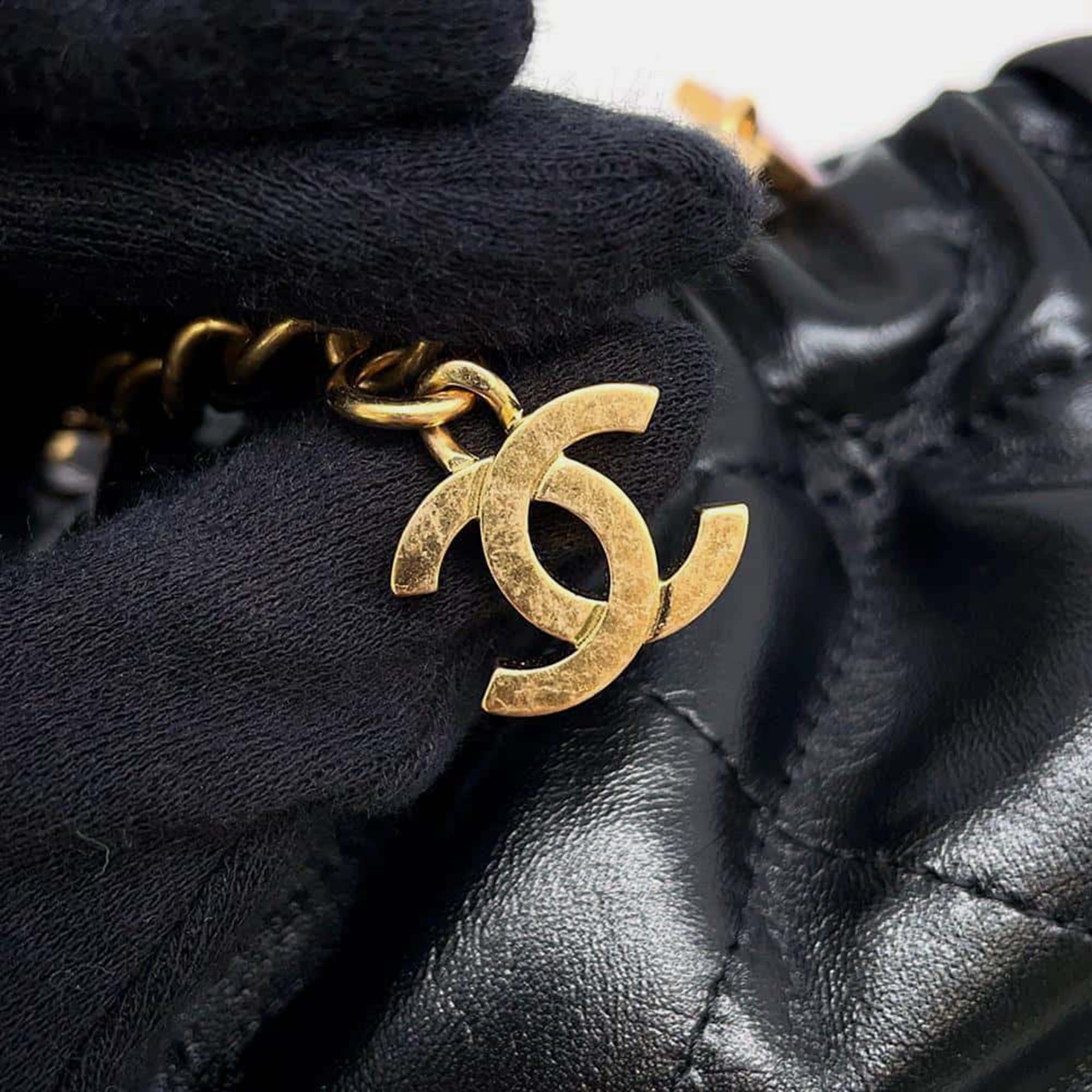 Chanel Black Lambskin Resin Quilted Small Bucket Bag