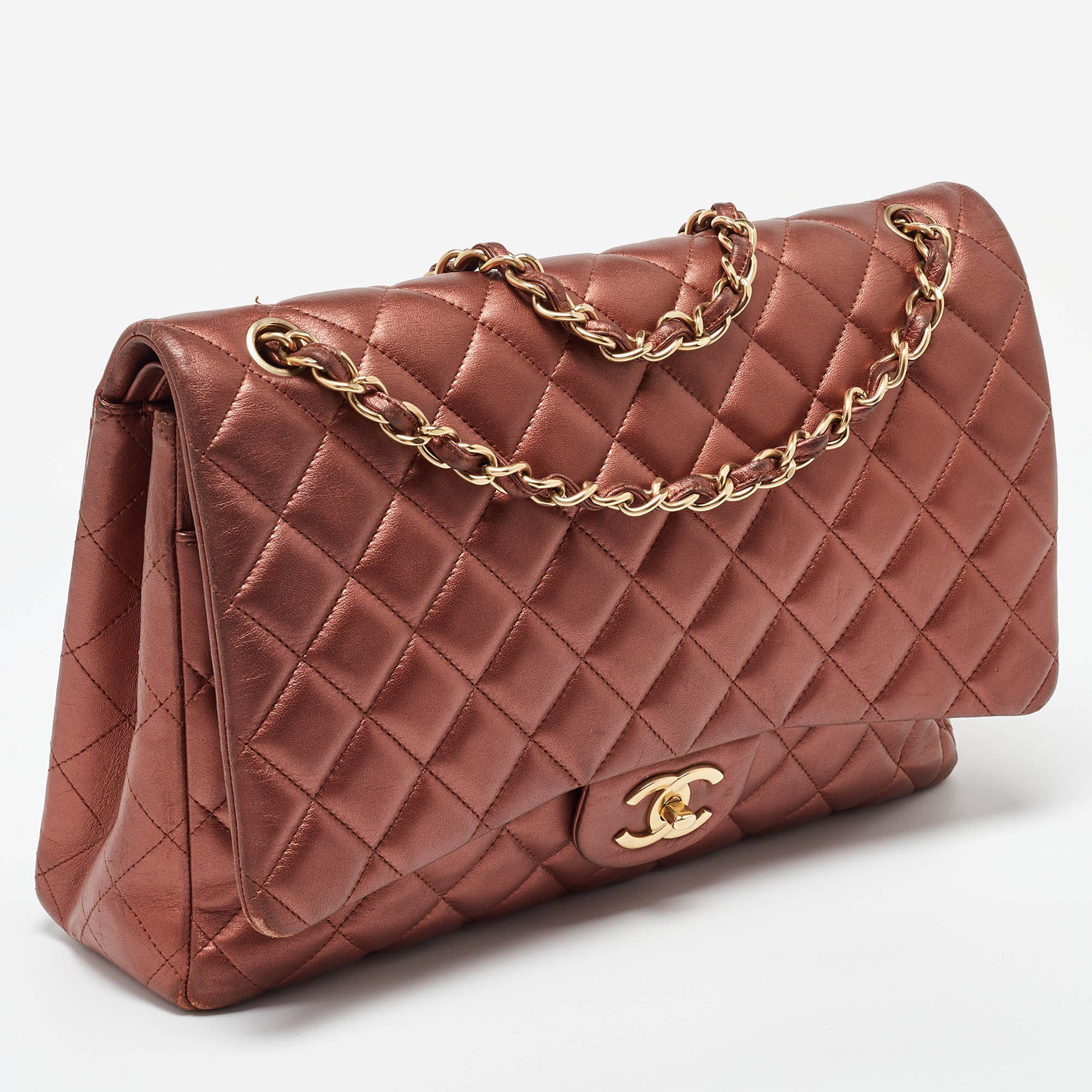 Chanel Copper Quilted Leather Maxi Classic Double Flap Bag