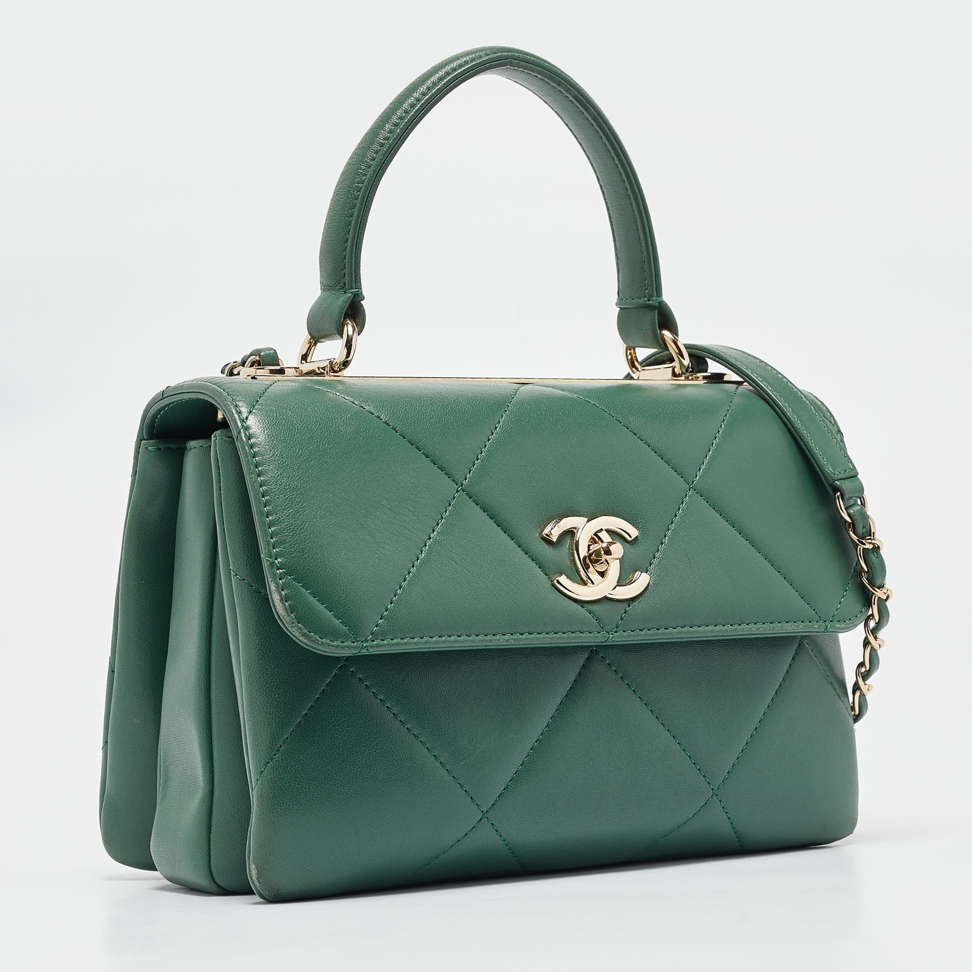 Chanel Green Quilted Leather Small Trendy CC Top Handle Bag