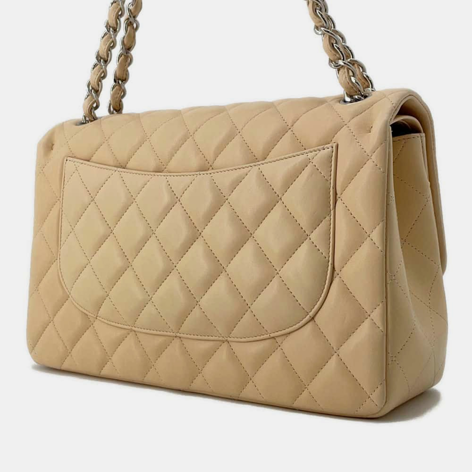 Chanel Beige Leather Jumbo Classic Double Flap Shoulder Bag