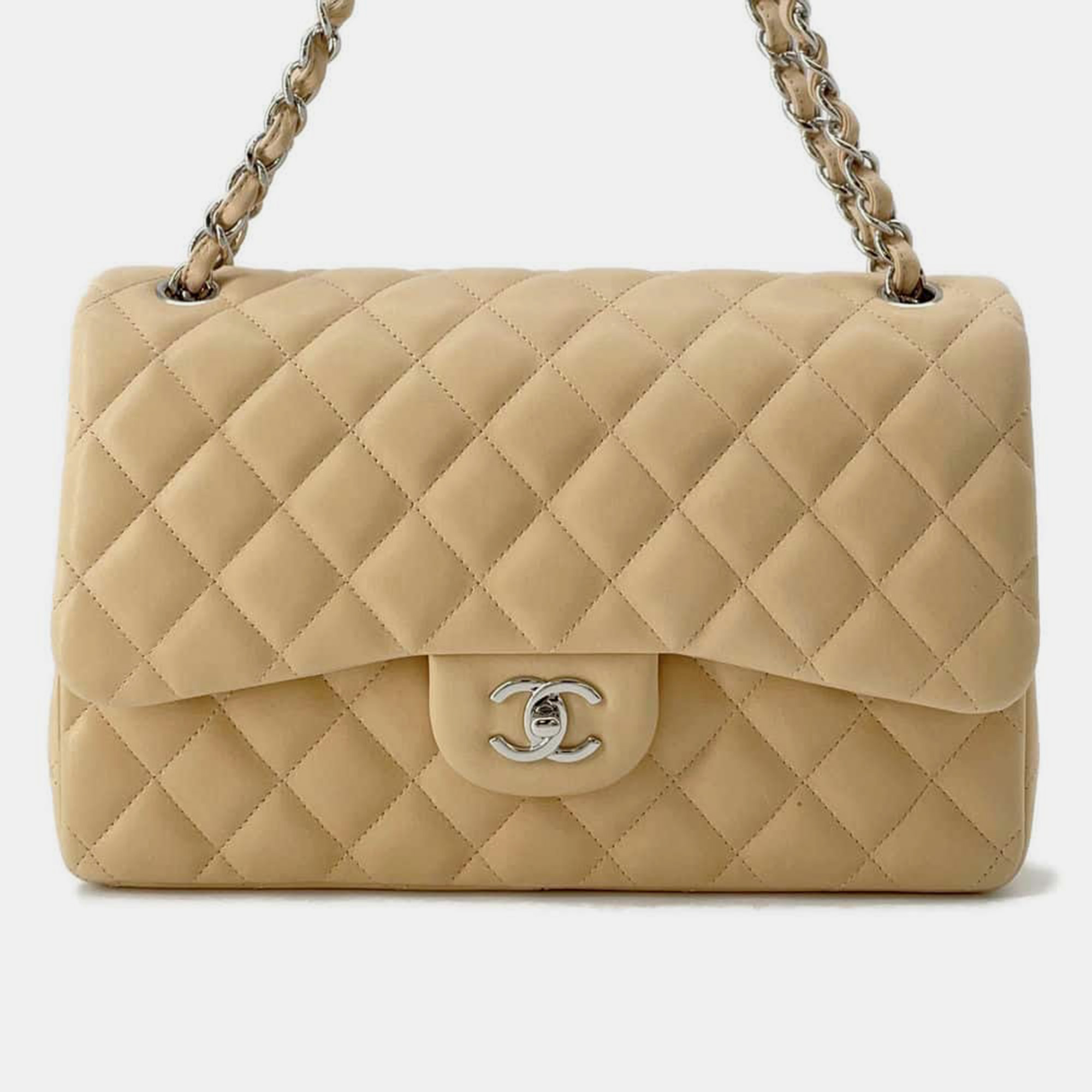 Chanel Beige Leather Jumbo Classic Double Flap Shoulder Bag